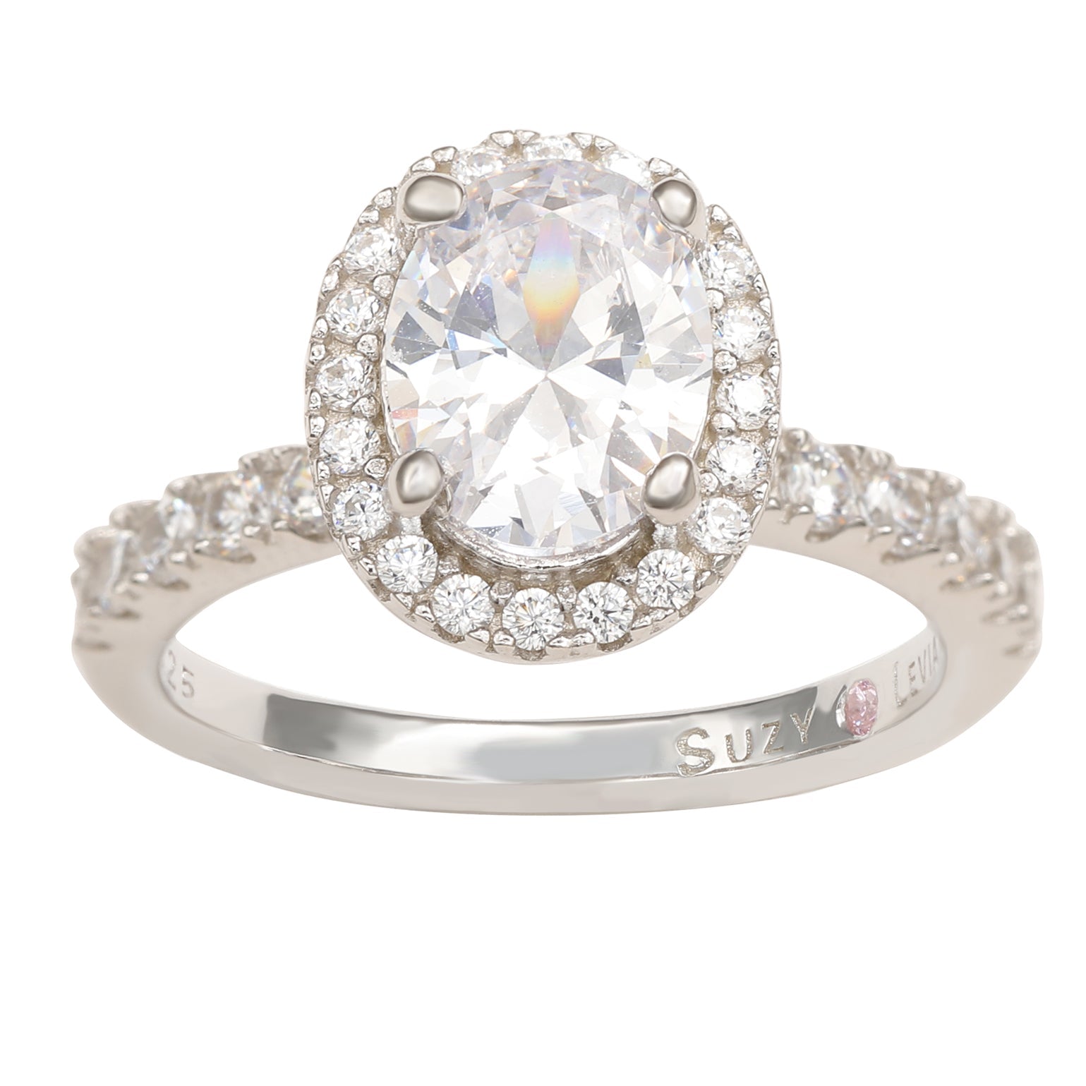 Suzy Levian Sterling Silver Oval White Cubic Zirconia Halo Ring
