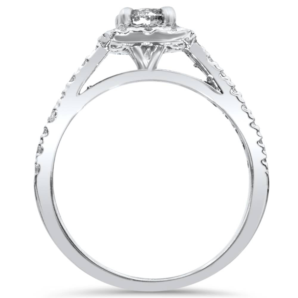 3/4ct Cushion Halo Diamond Engagement Ring 14K White Gold