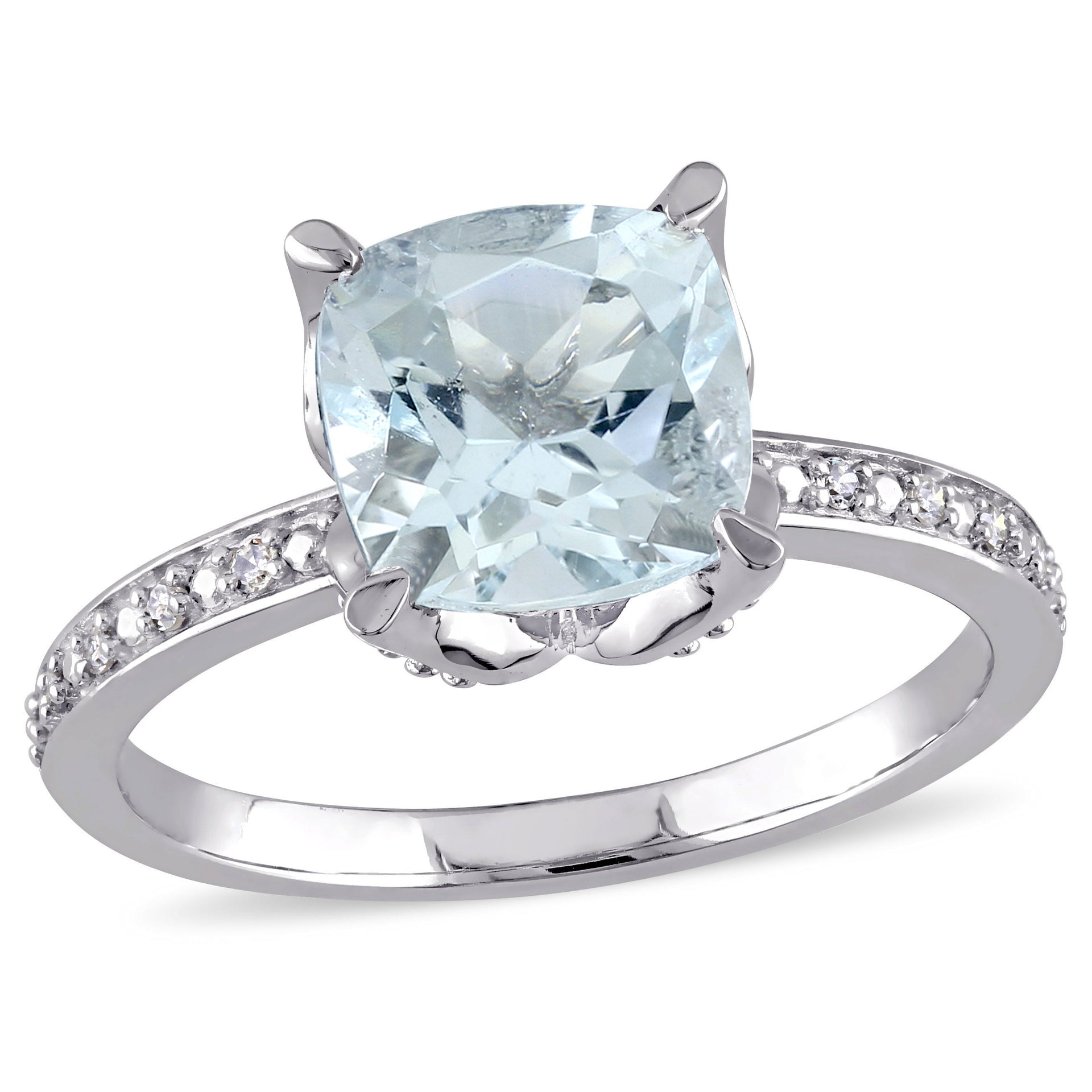 Mimi & Max Cushion-cut Aquamarine And Diamond Ring 10k White Gold