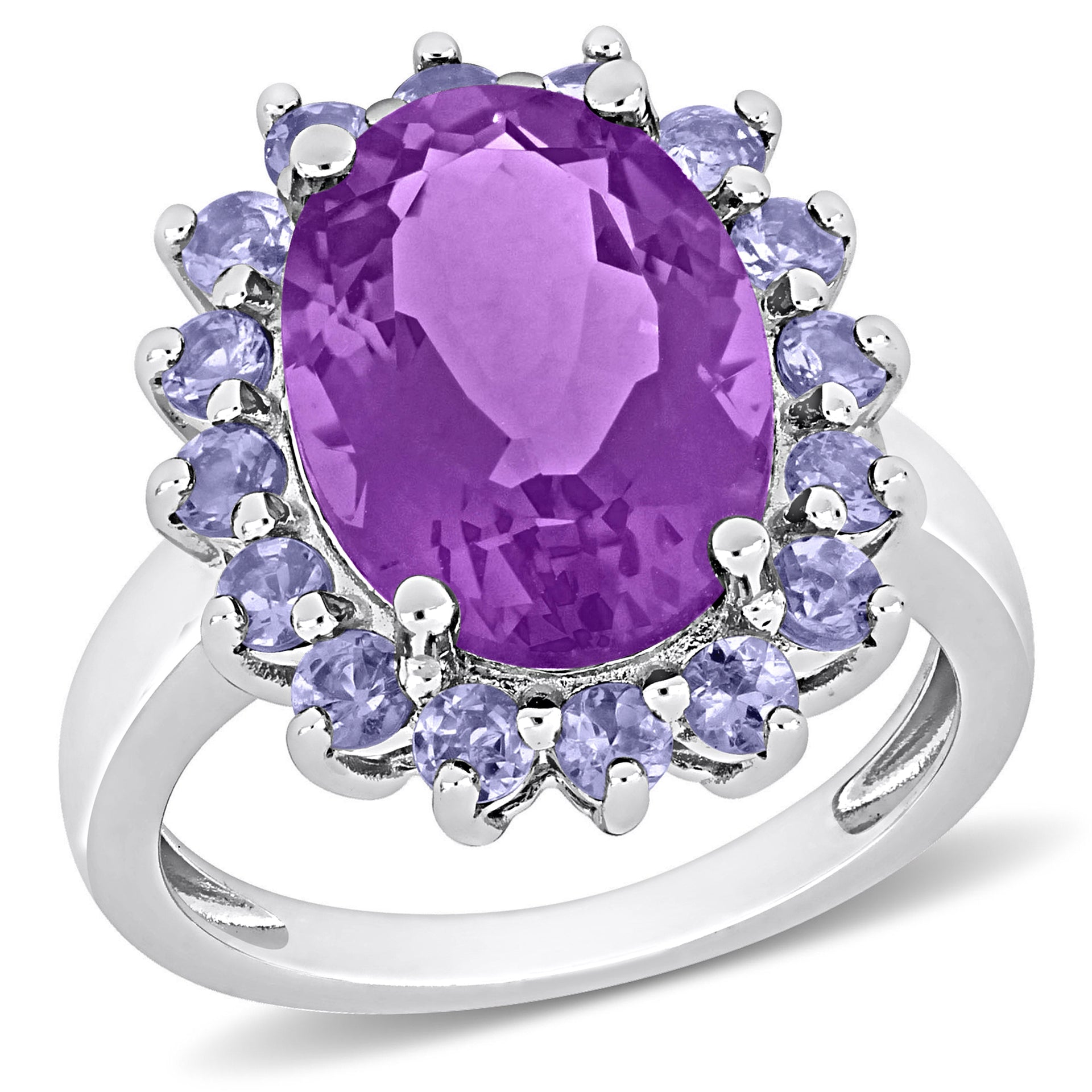 5 7/8 ct TW Oval Amethyst and Tanzanite Halo Cocktail Ring in Sterling Silver