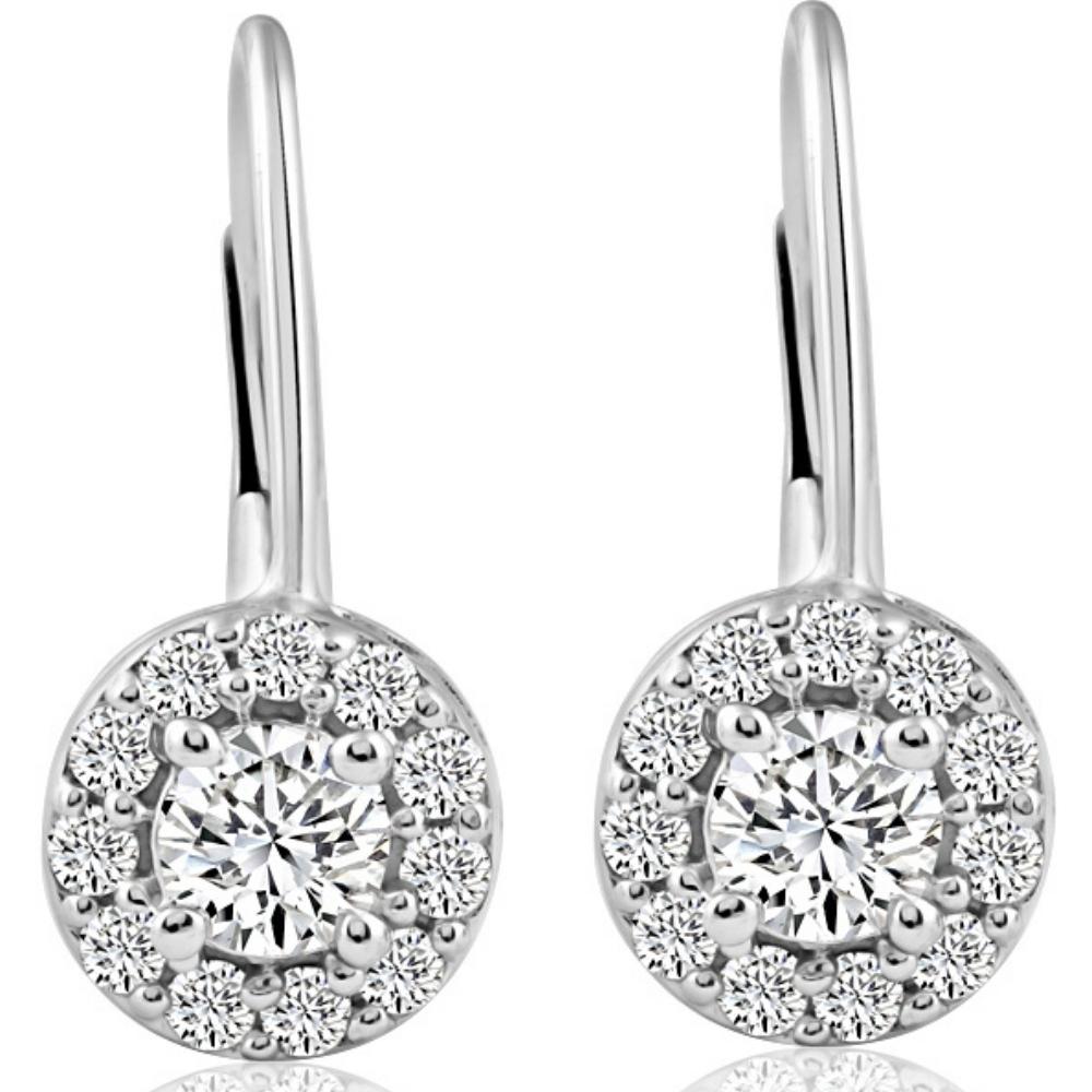 1/2Ct Halo Diamond Hoops With Lever Backs in White or Yellow Gold
