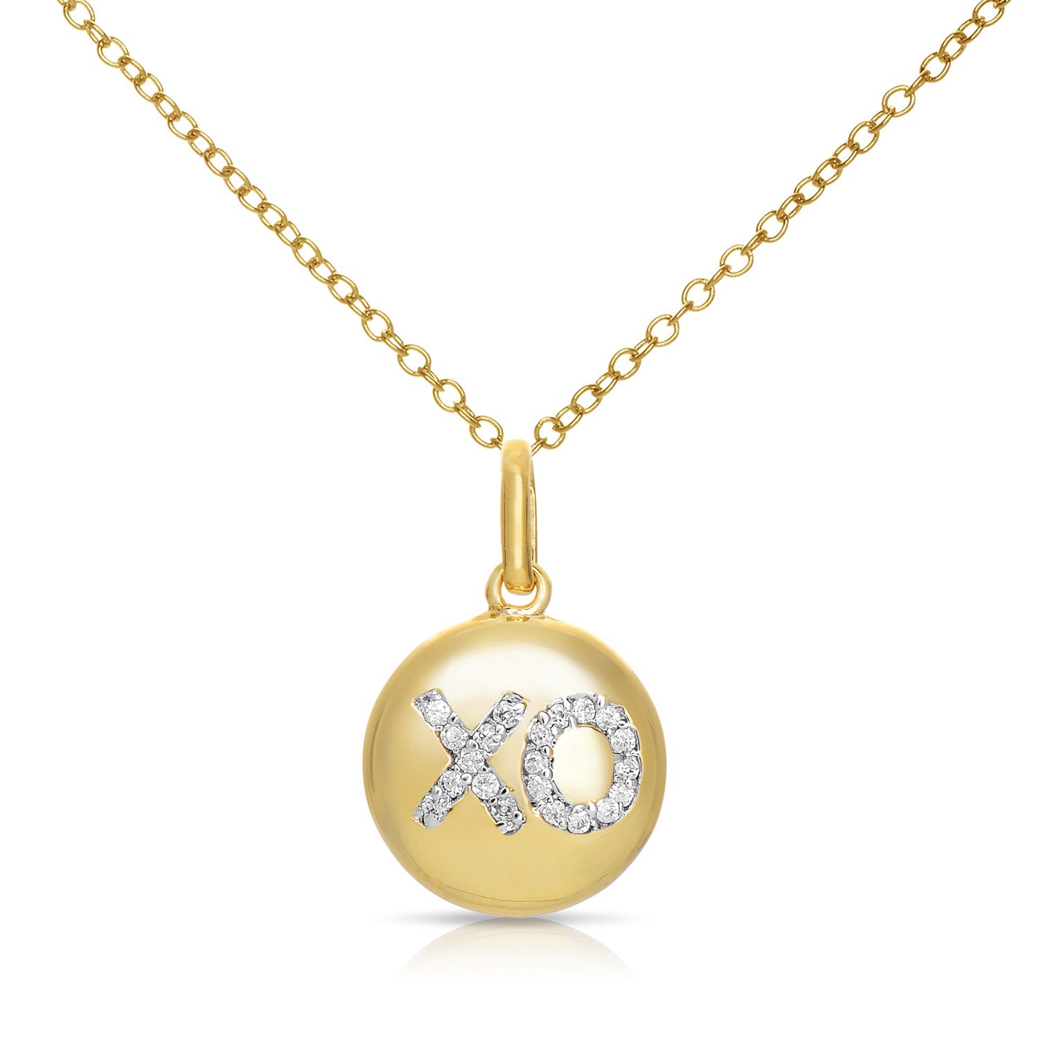 C.z. Sterling Silver Gold Plated ''xo'' Disc Pendant