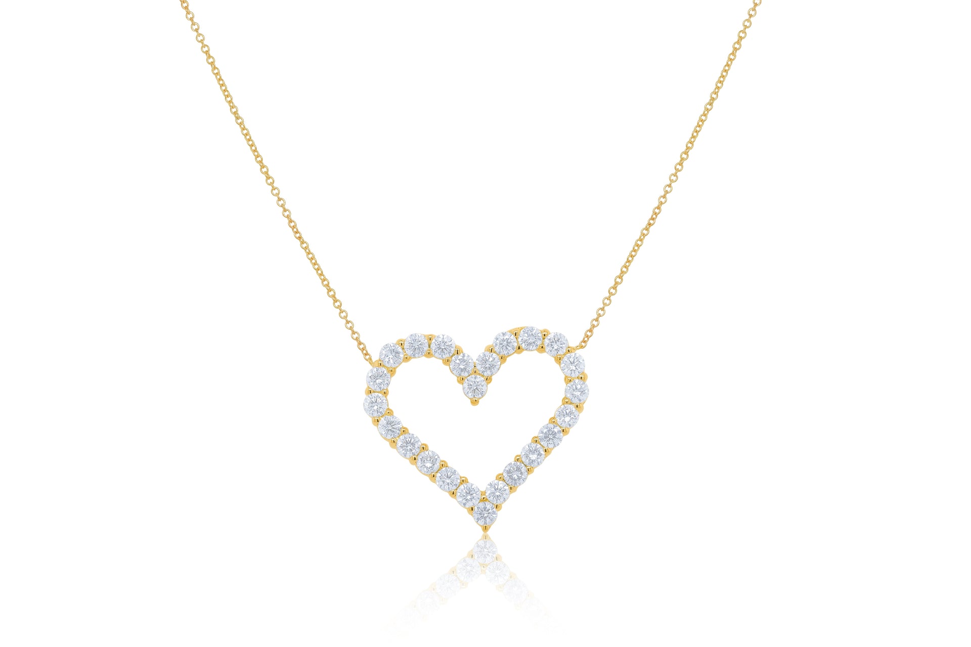 18kt yellow gold open heart pendant featuring 5.70 cts of round diamonds, 24 stones
