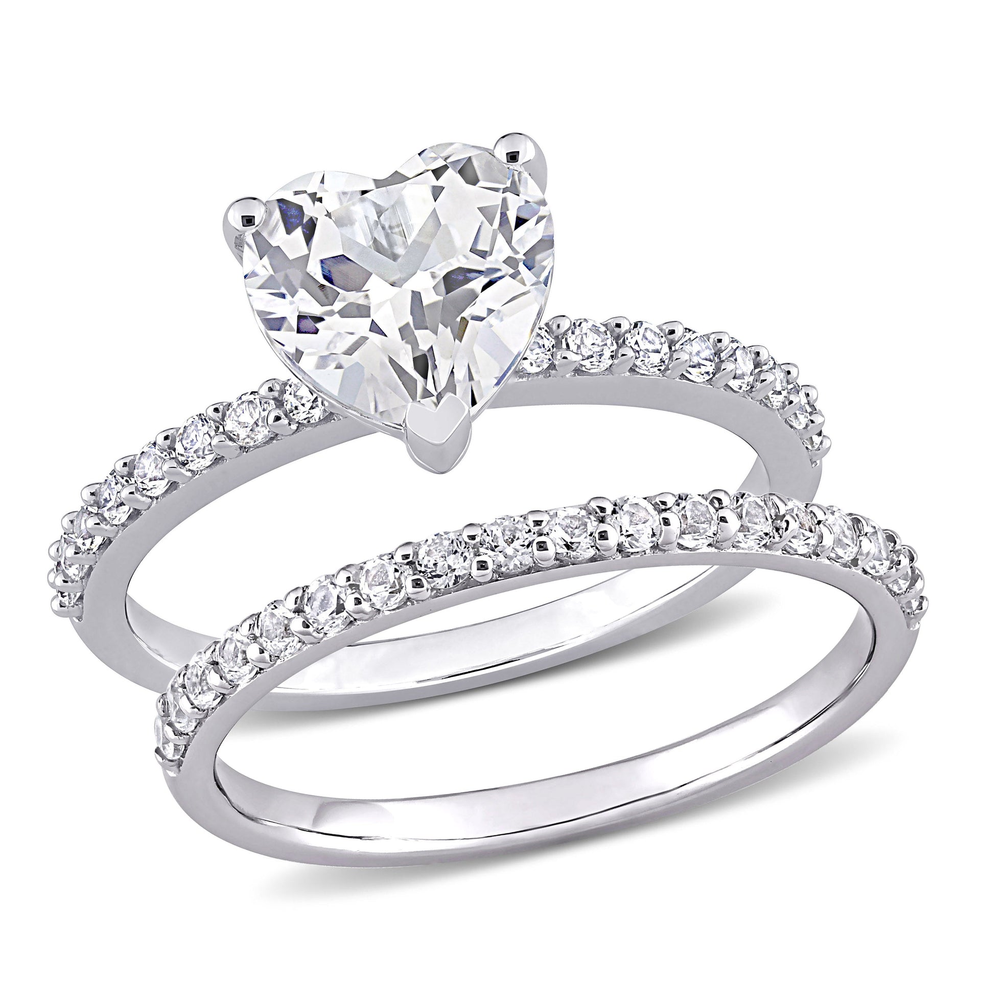 3 CT TGW Heart Cut Created White Sapphire Engagement Ring and Matching Eternity Ring 2pc Set in 10K White Gold