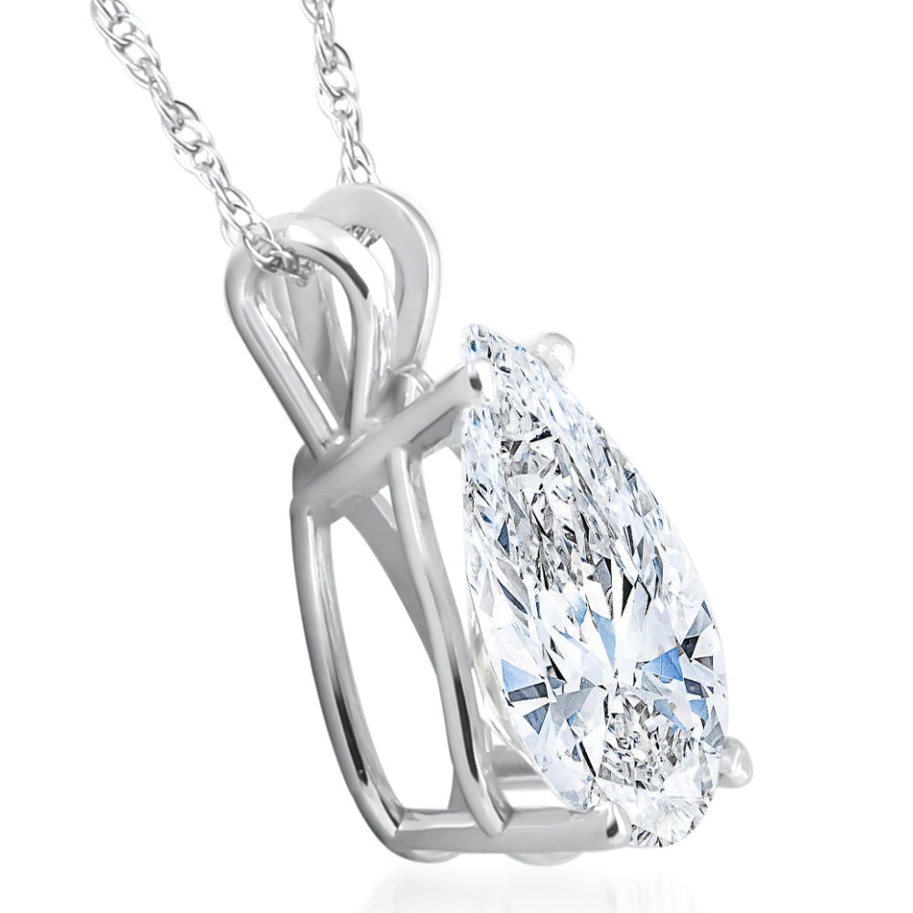 3.03Ct Pear Shape Solitaire Diamond Necklace Pendant Lab Grown Certifed 14k Gold