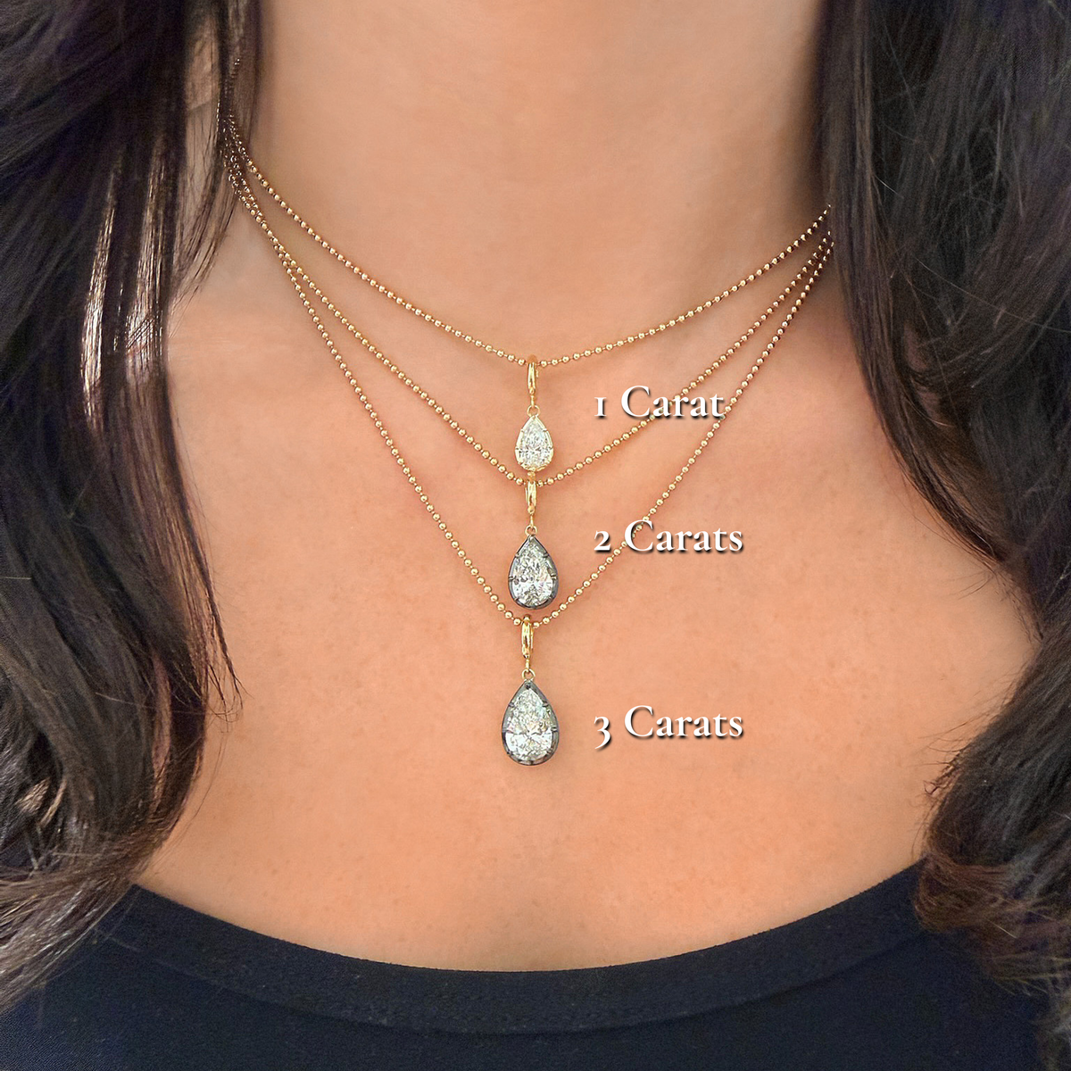 Georgian Pear Lab Diamond Ball Chain Necklace