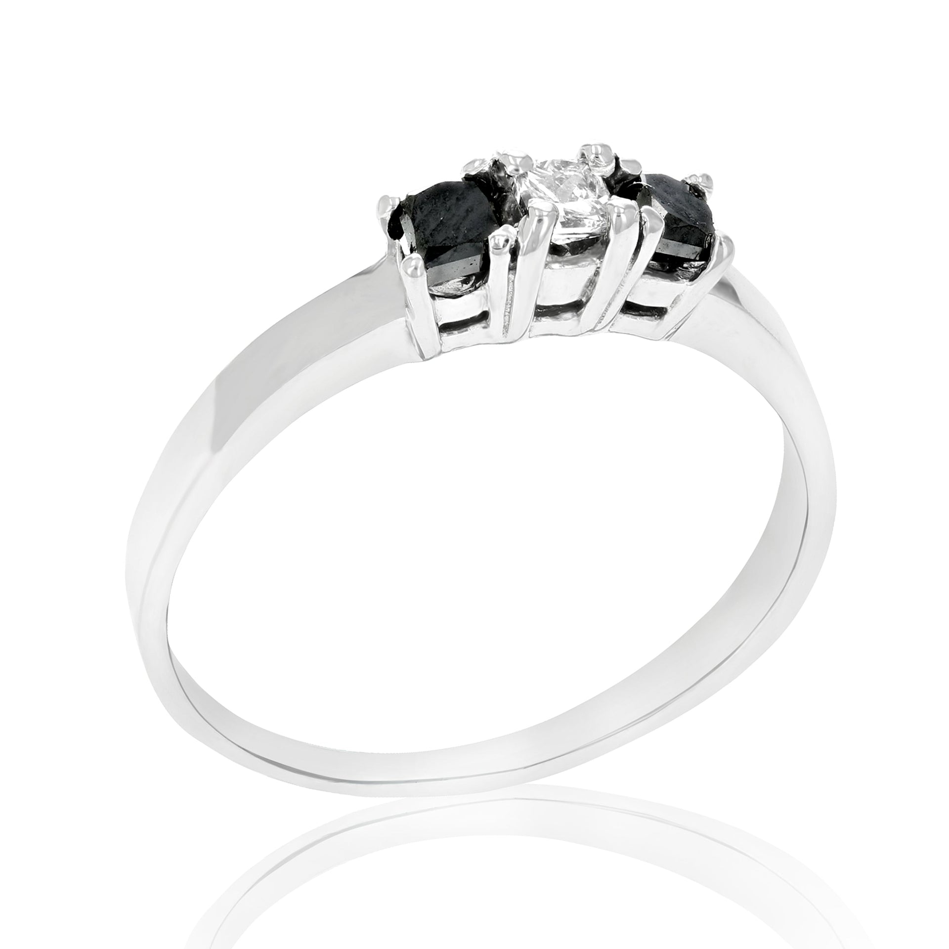 1/4 cttw 3 Stone Princess Black Diamond Engagement Ring 14K White Gold