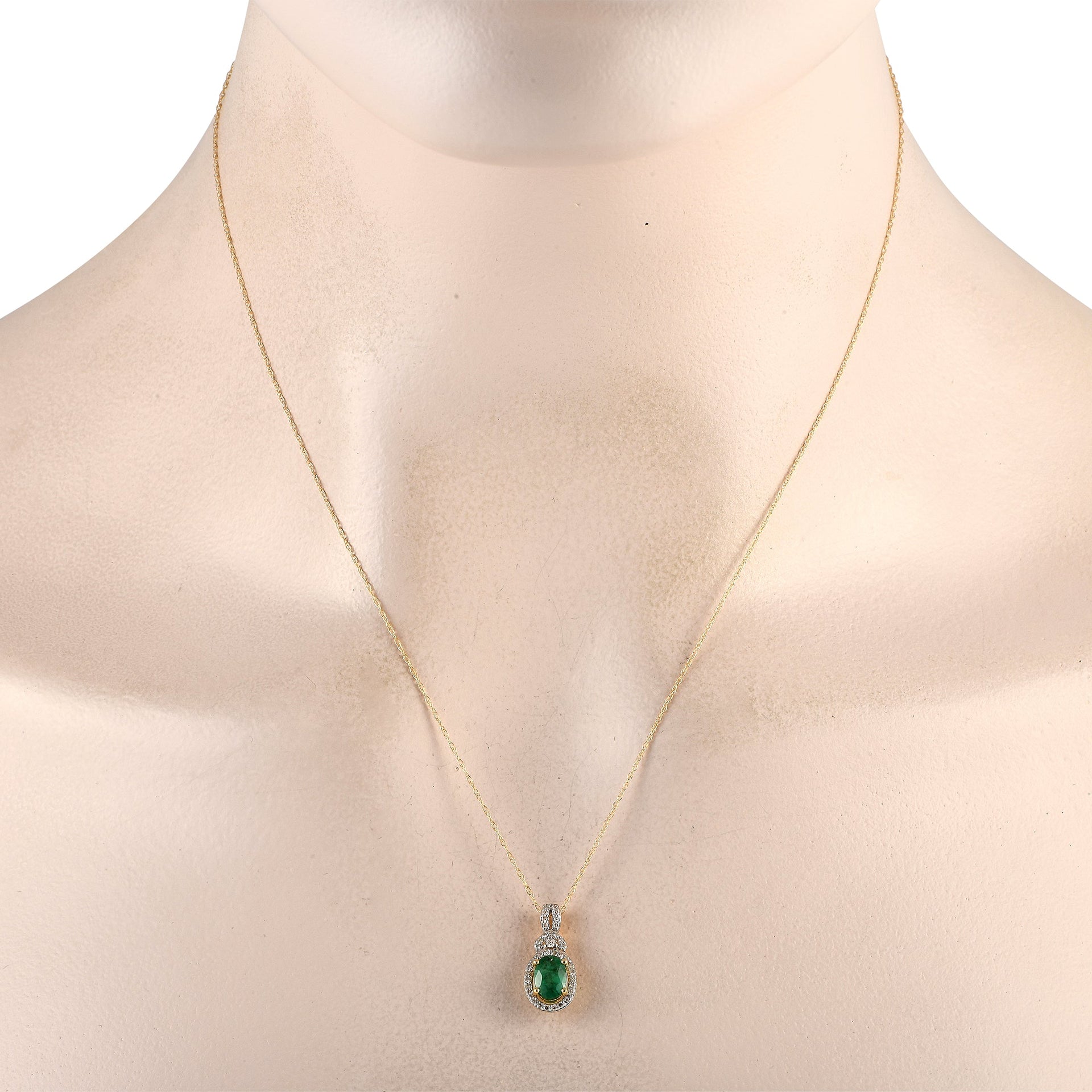 LB Exclusive 14K Yellow Gold 0.15ct Diamond and Emerald Necklace PD4-15738YEM