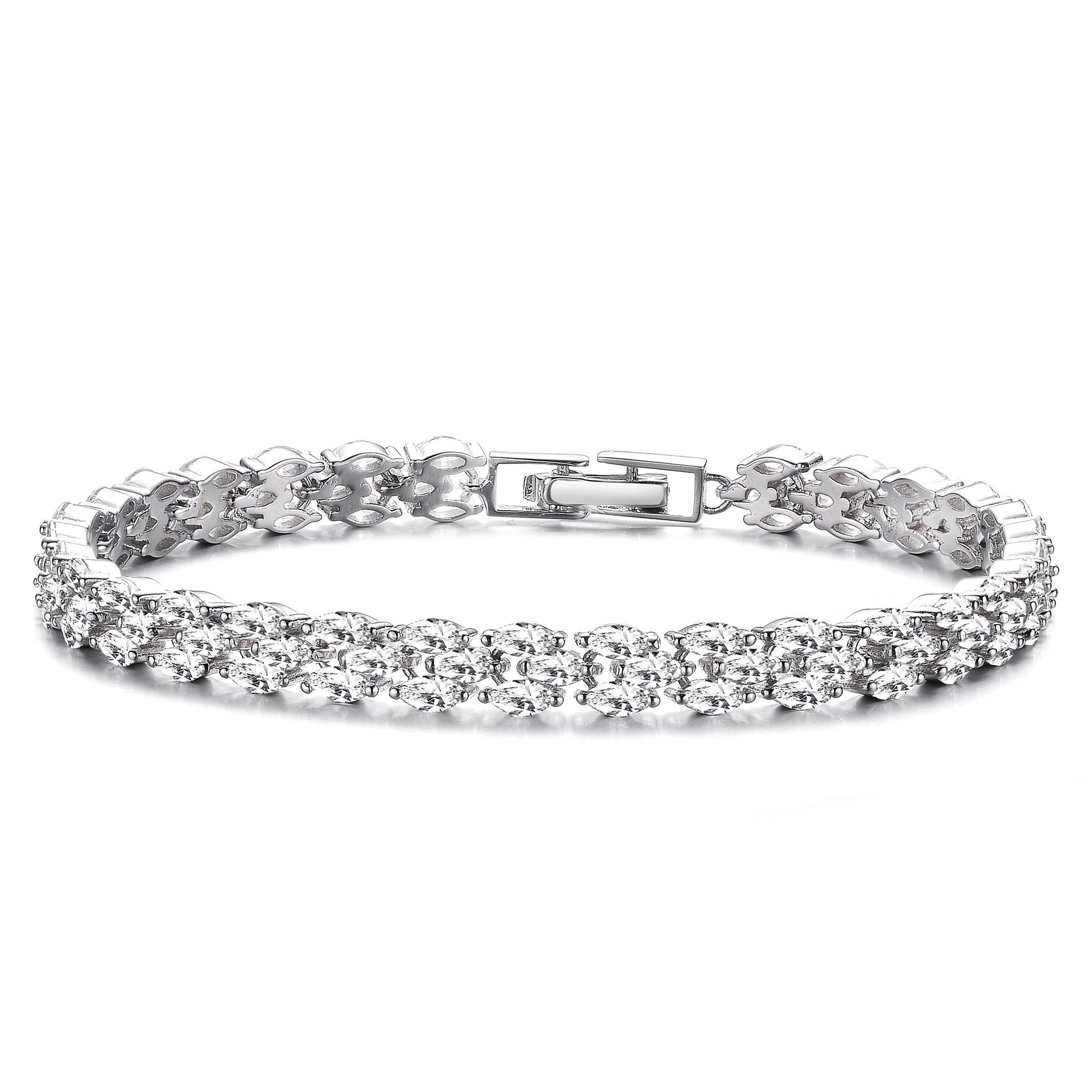 Sterling Silver Cubic Zirconia Three-Row Horizontal Bracelet