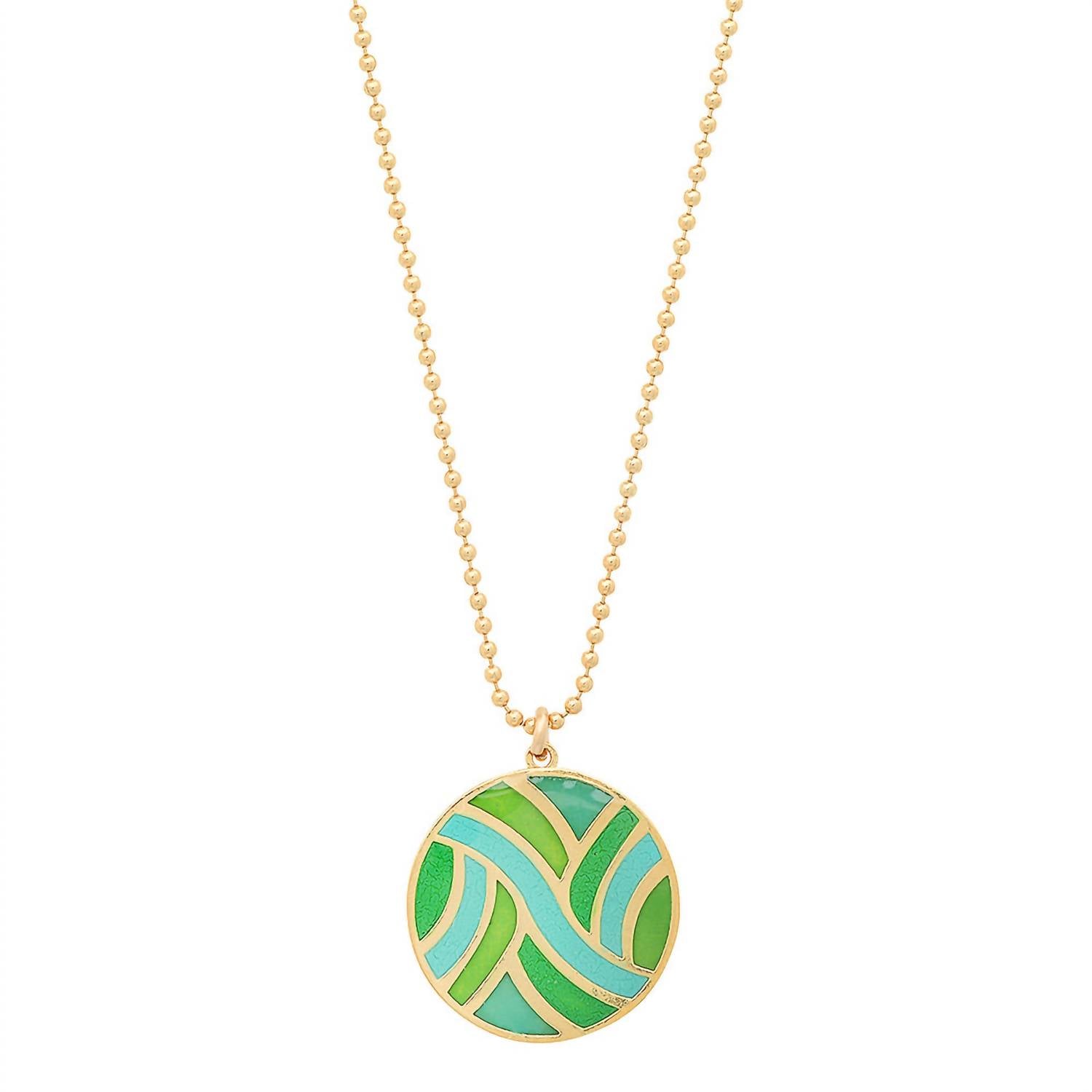 Women's Large Round Enameled 'swirl' Pendant Necklace In Vermeil/turquoise
