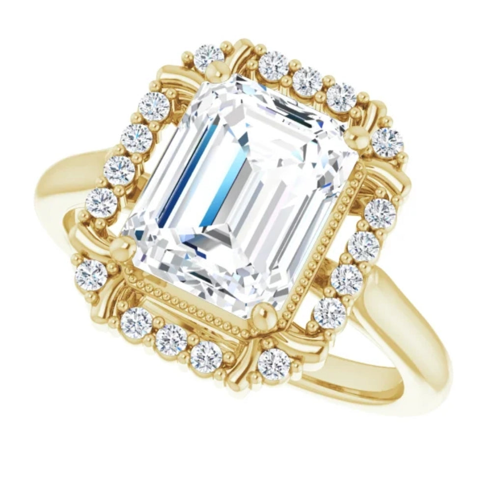 4 1/4 Ct Emerald Moissanite & Diamond Engagement Ring White Yellow or Rose Gold