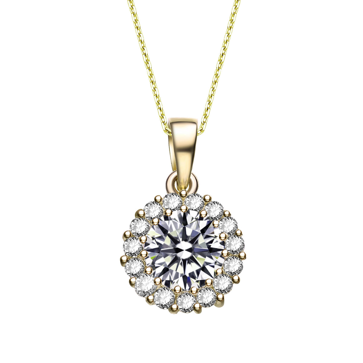 Gv C.z. Sterling Silver Gold Plated Round Pendant
