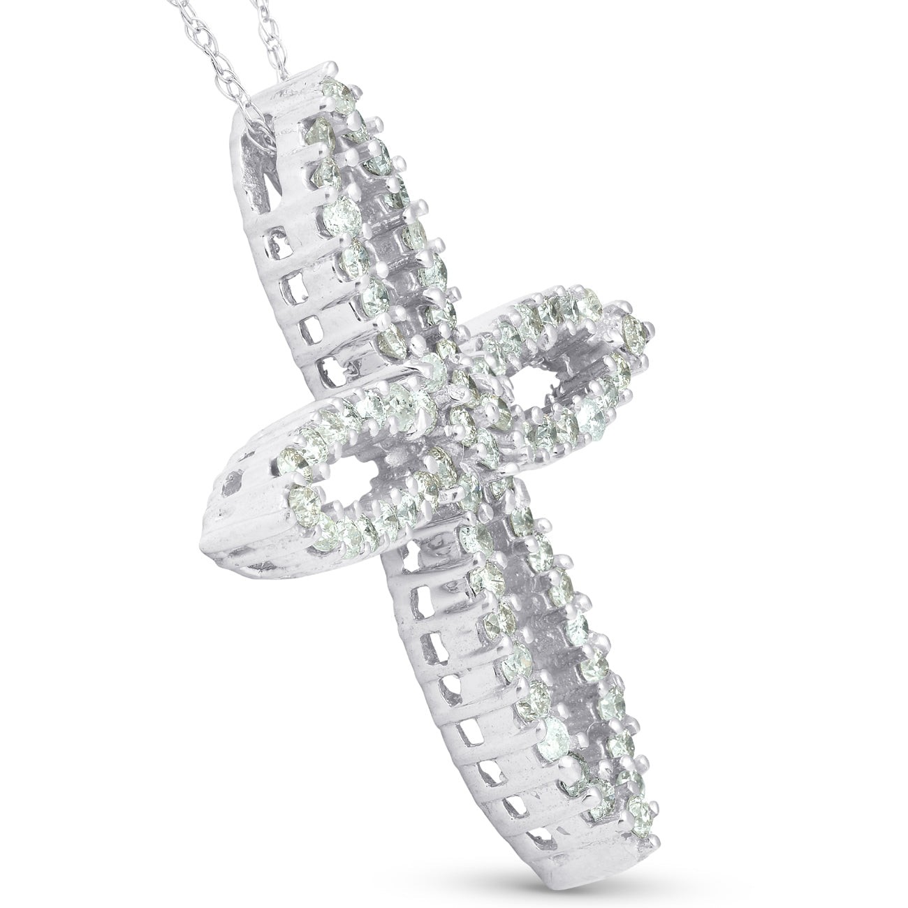 1ct 14K White Gold Fancy Diamond Cross Necklace