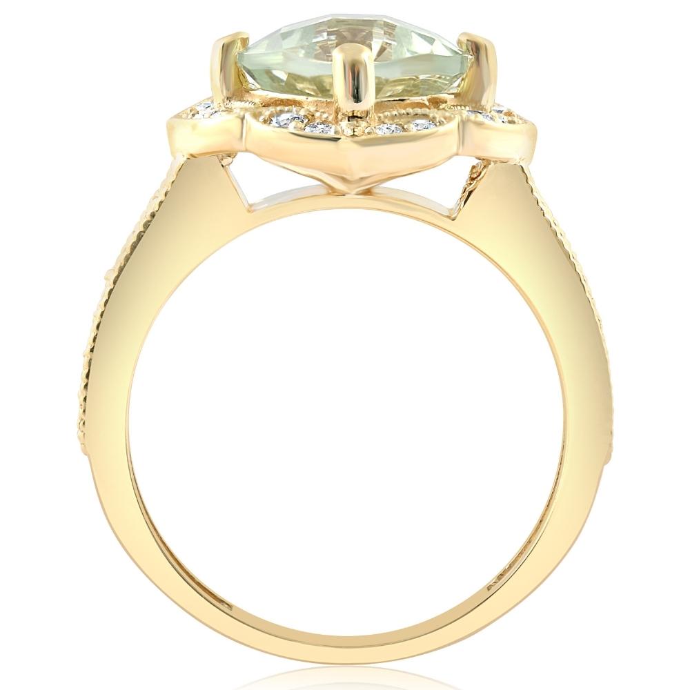 4 1/2 ct Green Amethyst Cushion & Diamond Ring in 10k Yellow Gold