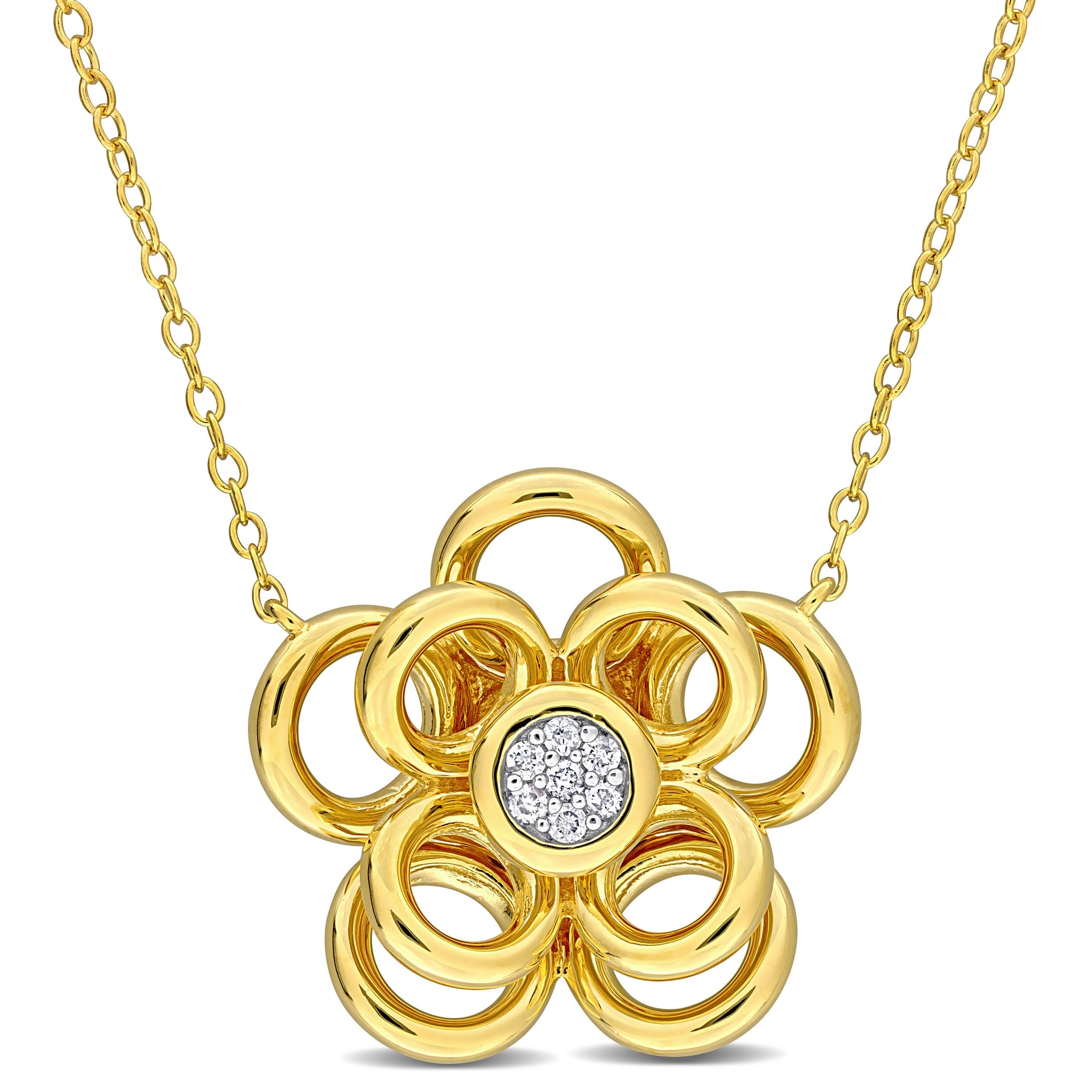 Mimi & Max Diamond Accent Flower Necklace in Yellow Plated Sterling Silver-18in