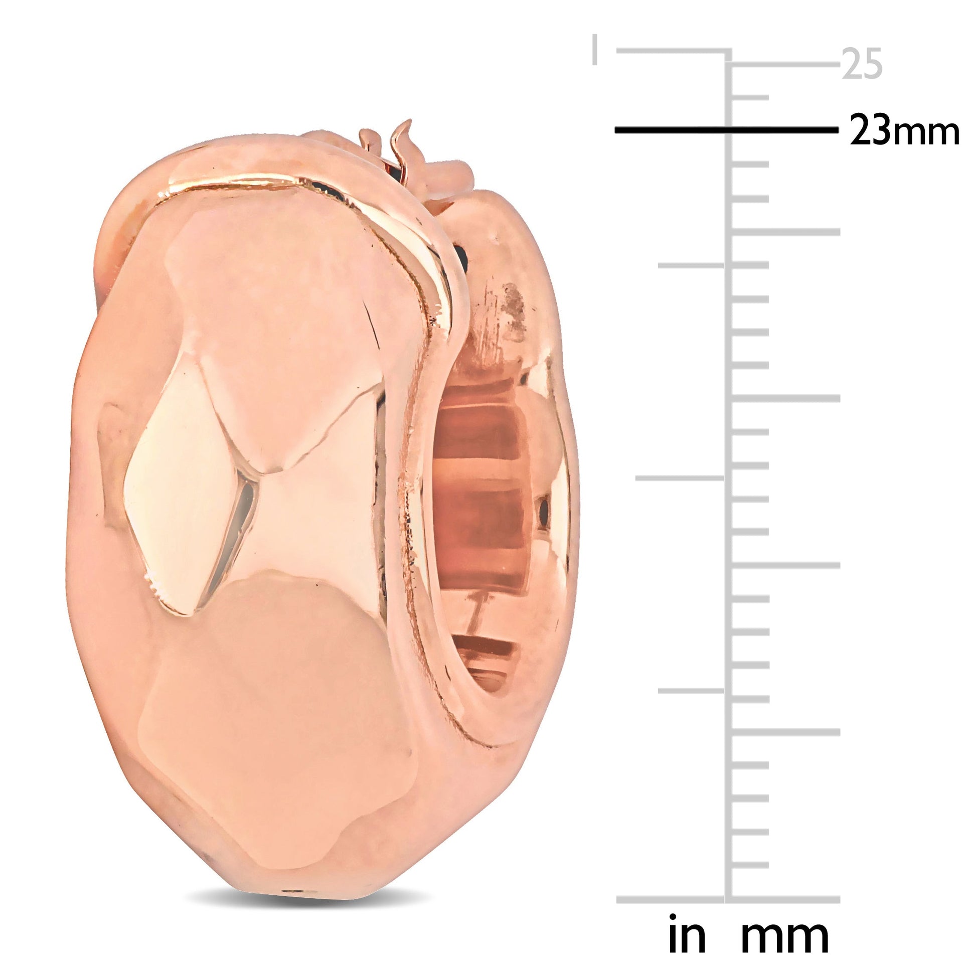 23 MM Wide Diamond Cut Huggie Earrings in Rose Plated Sterling Silver