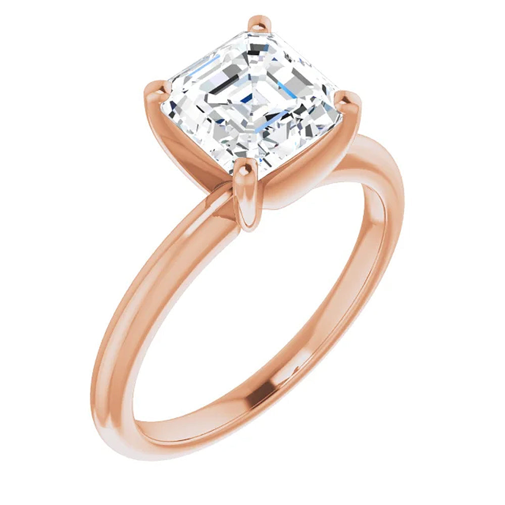 3Ct Asscher Solitaire Moissanite Engagement Ring in White Yellow or Rose Gold