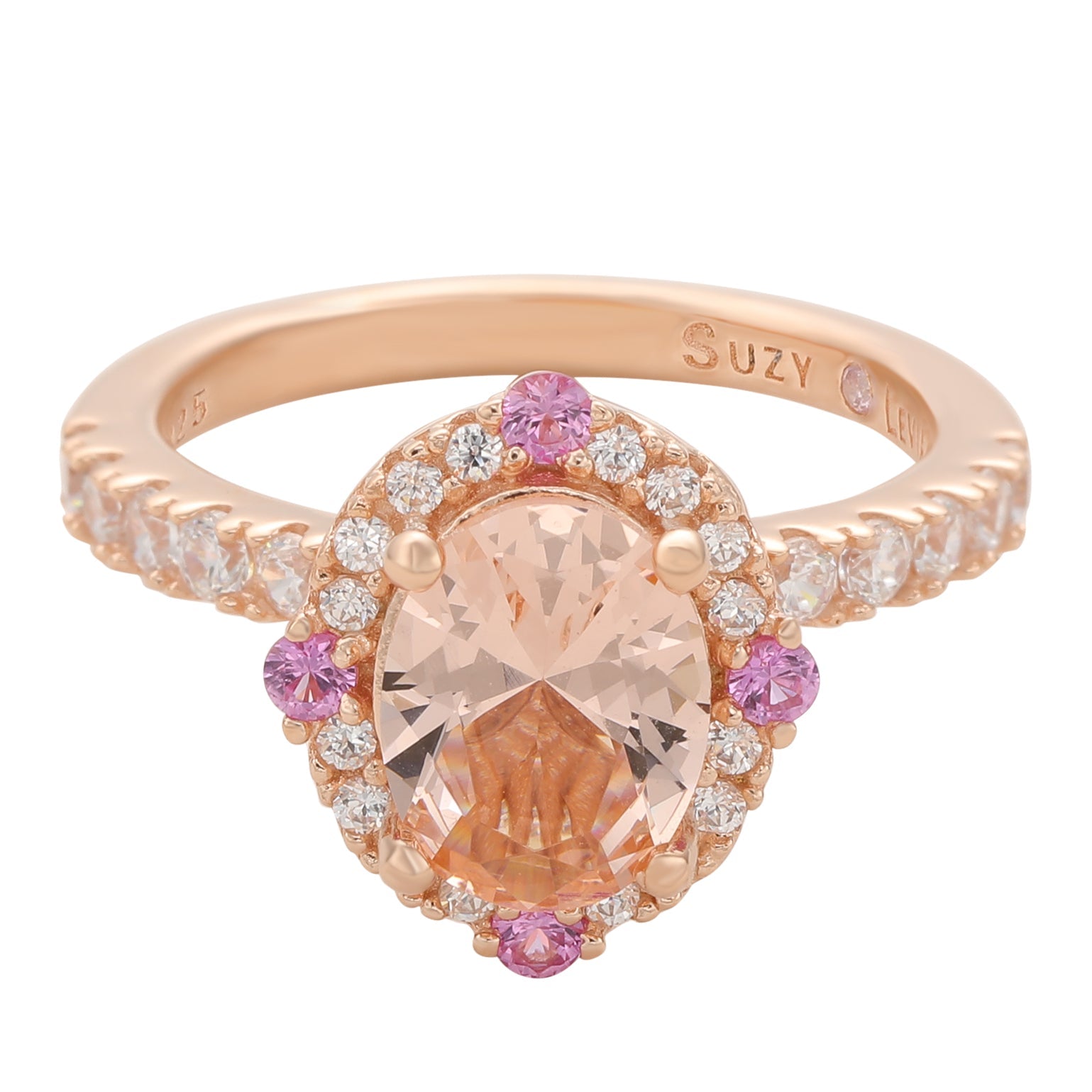 Suzy Levian Sterling Silver Pink Morganite Cubic Zirconia Marquise Ring