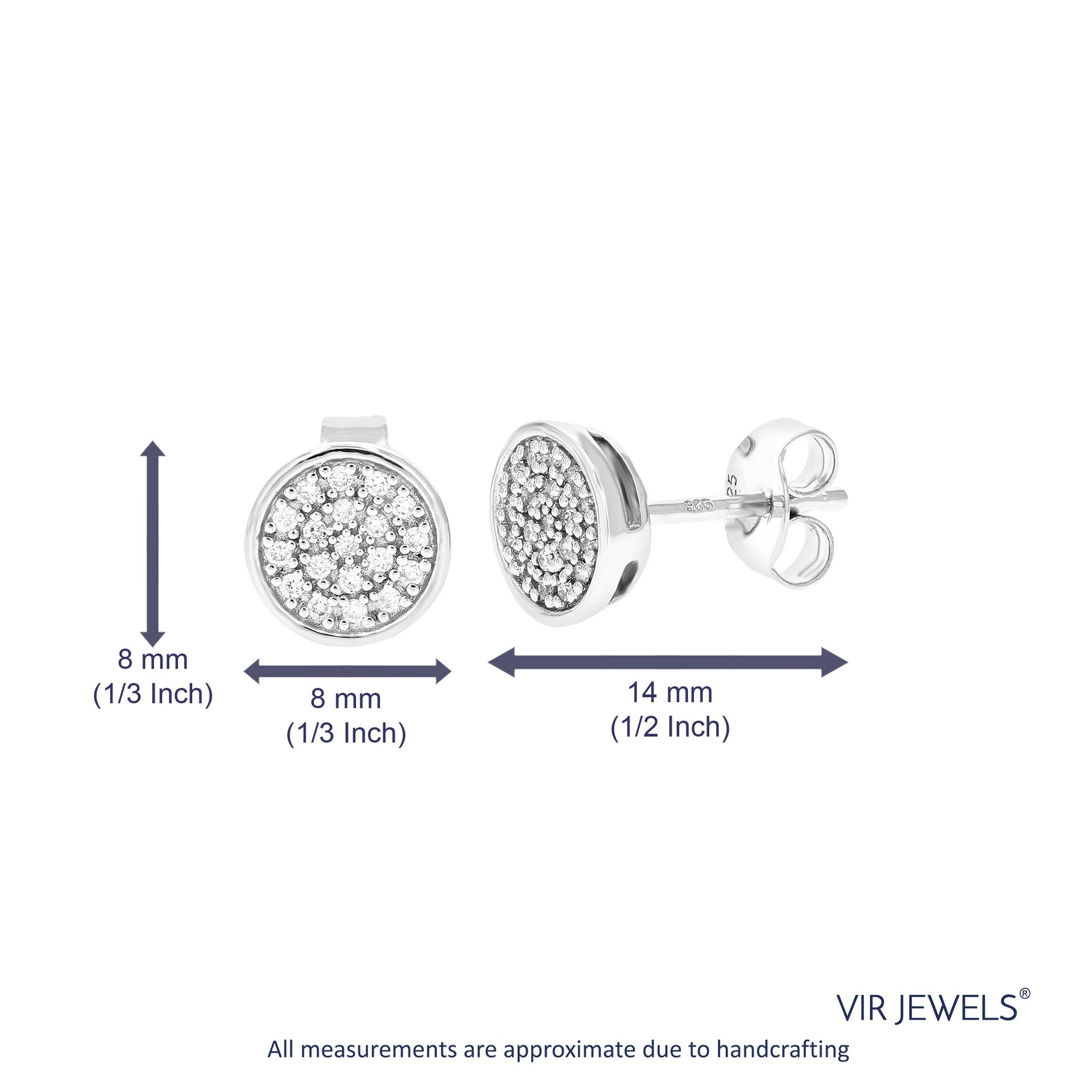 1/6 cttw 38 Stones Round Lab Grown Diamond Studs Earrings .925 Sterling Silver Prong Set 1/3 Inch