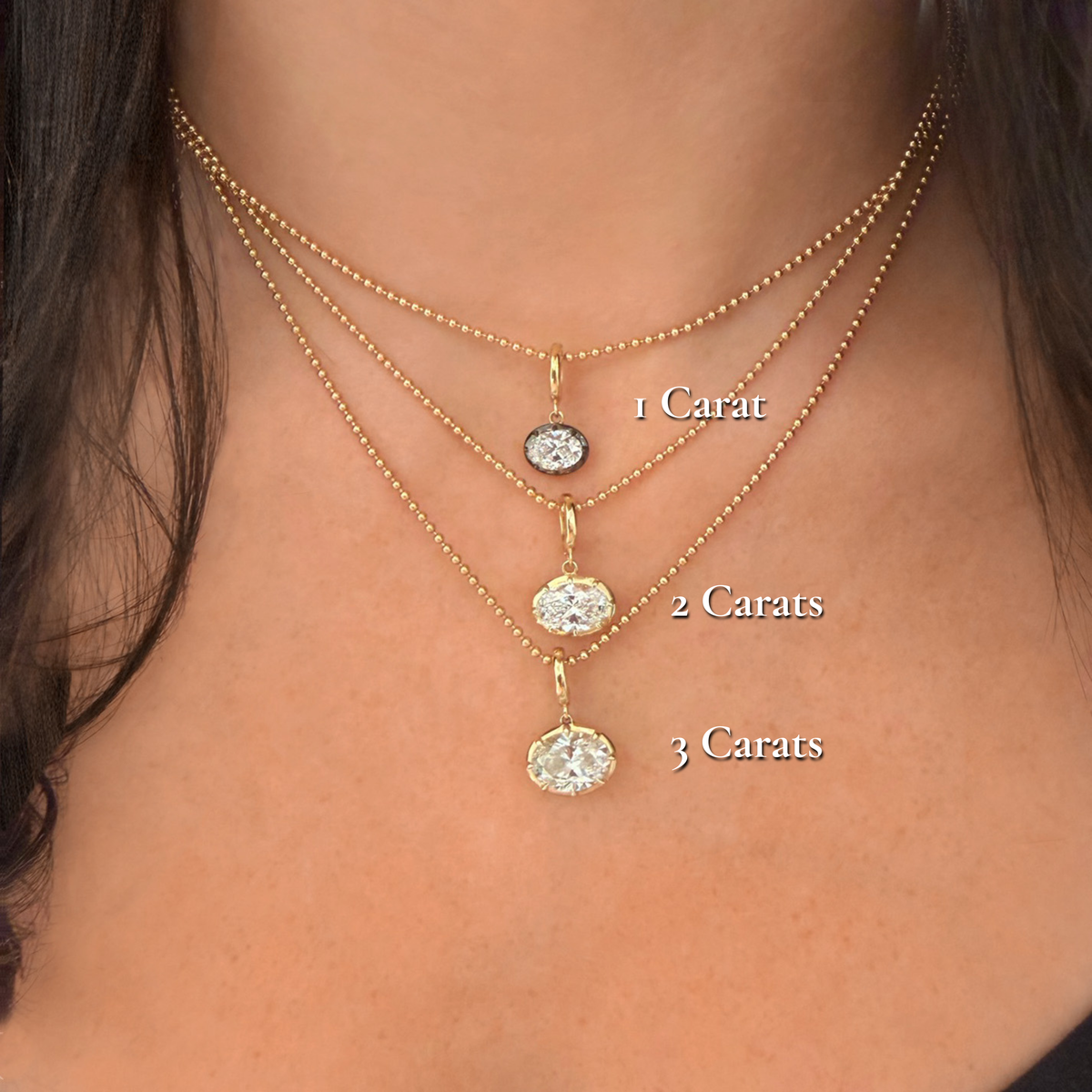 Georgian East-West Oval Lab Diamond Ball Chain Necklace
