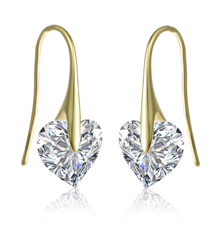 Sterling Silver Gold Plated Cubic Zirconia Heart Hook Earrings