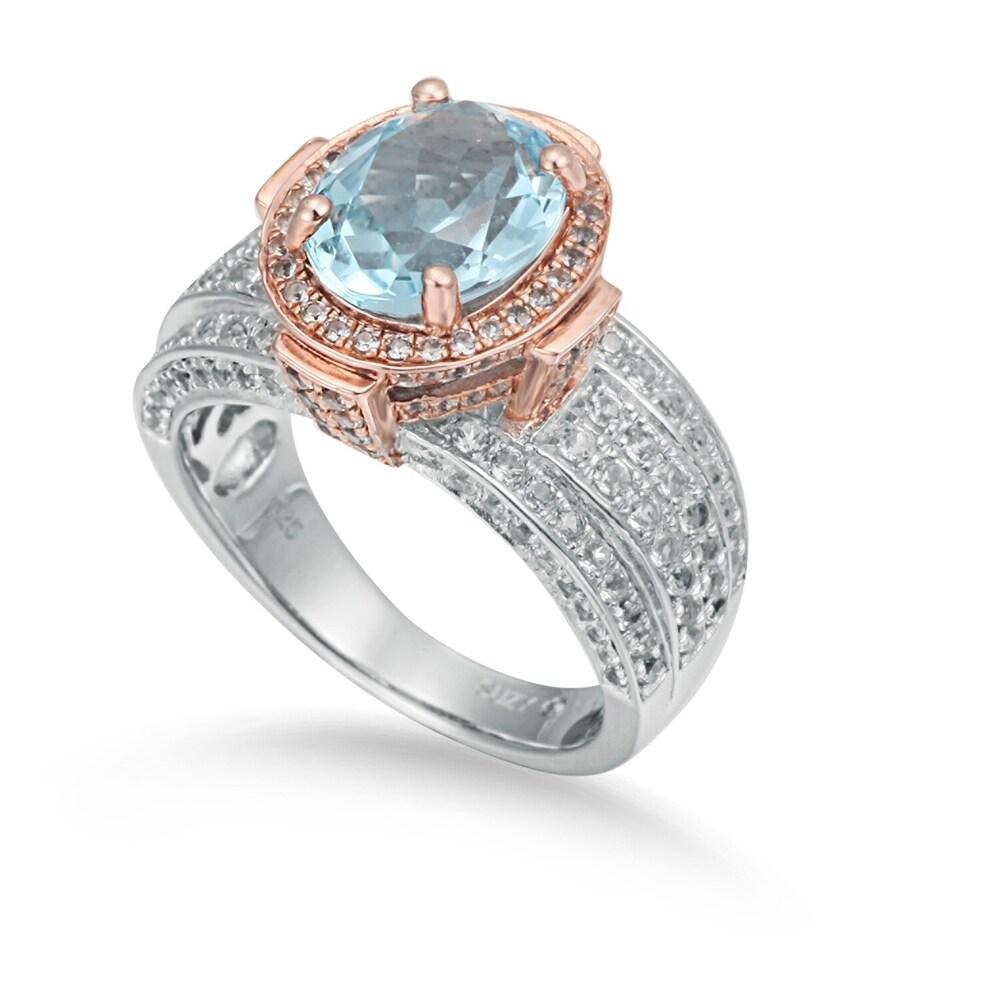 Suzy Levian Two- Tone Sterling Silver 5.56 TCW Blue Topaz Ring