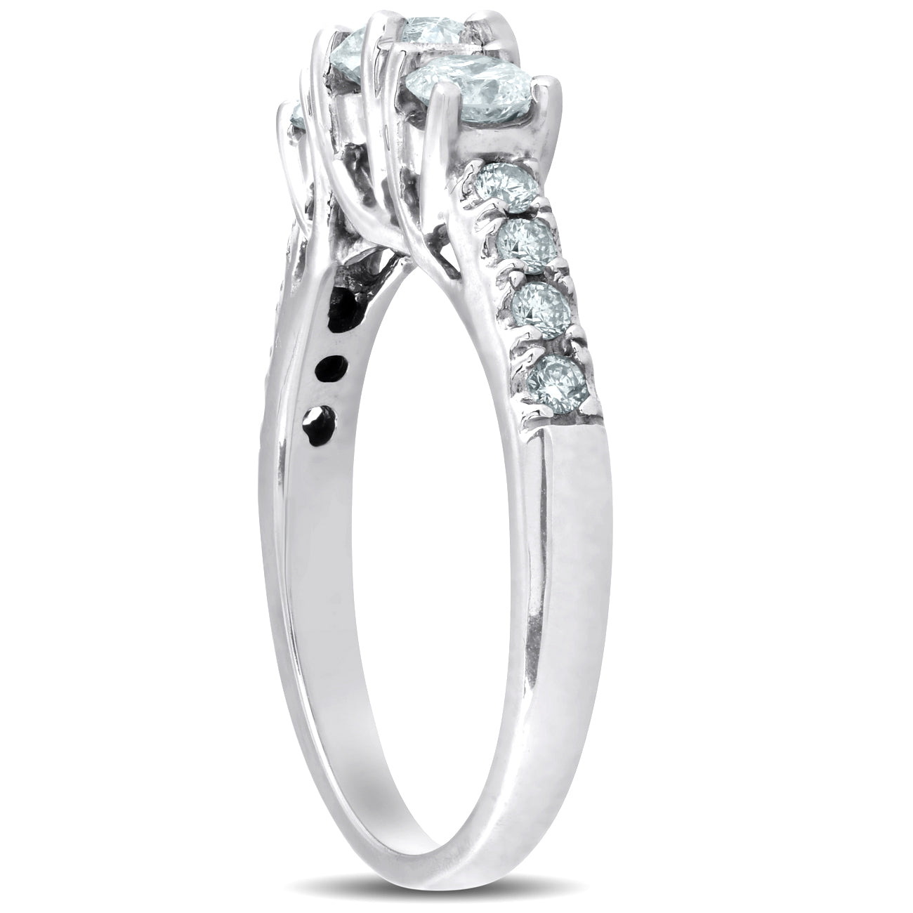 1 1/10 Ct Diamond Three Stone Engagement Ring 14K White Gold