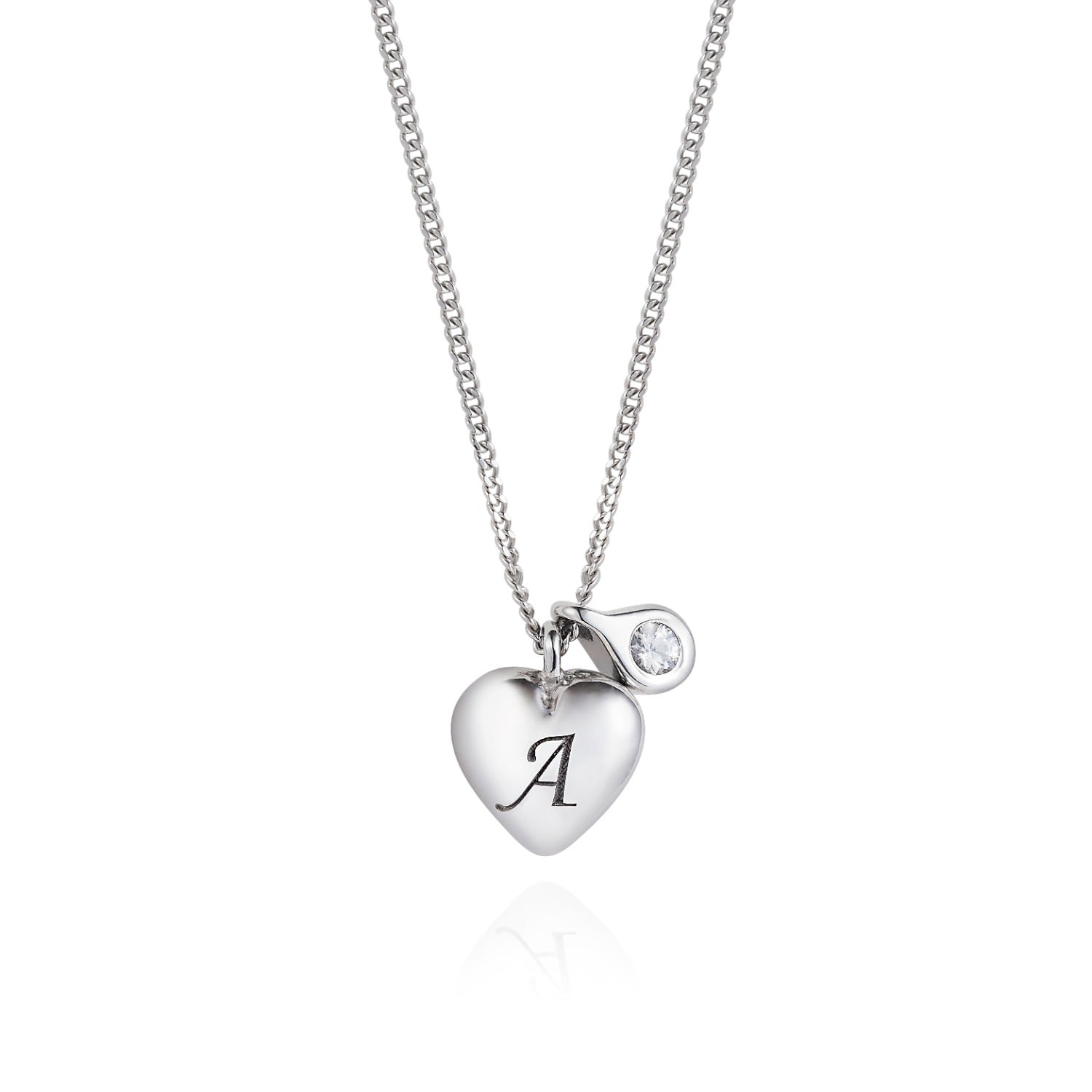 Heart Initial & Diamond Necklace - Silver