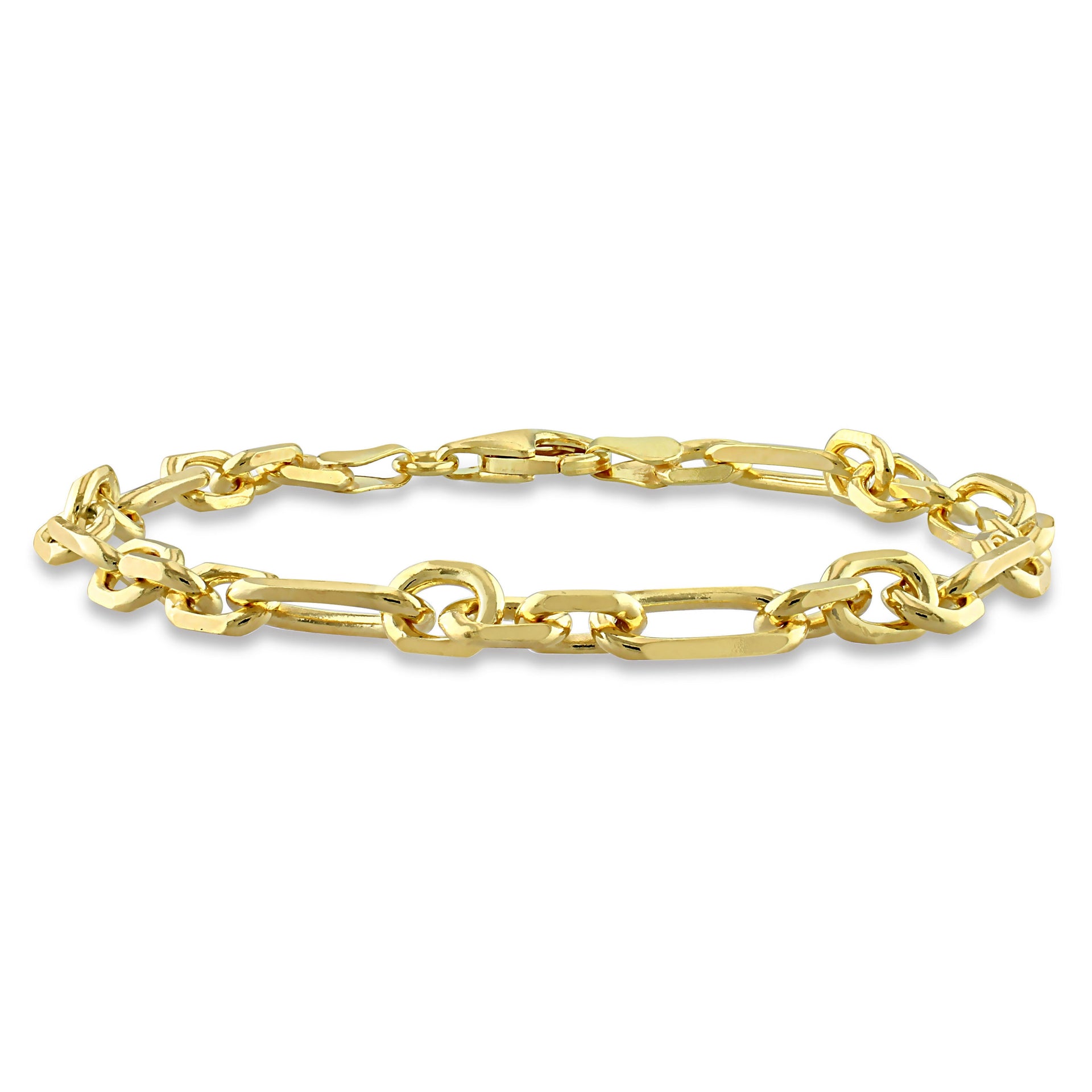 Mimi & Max 6mm Diamond Cut Figaro Chain Bracelet in Yellow Plated Sterling Silver - 9 in