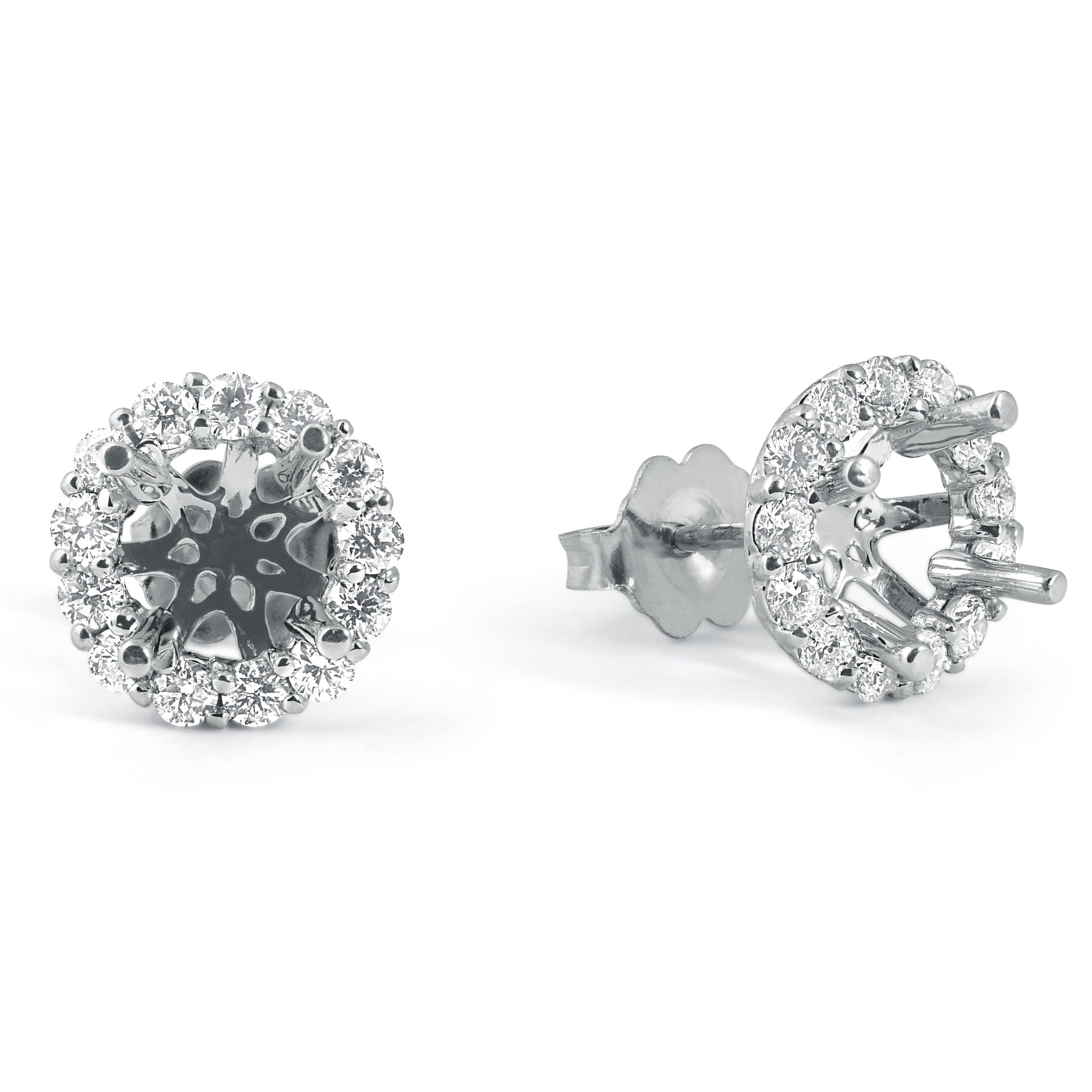 5/8 ct Diamond Halo Studs Mounting Fits 5.5-6.5mm Round Stones 14k White Gold
