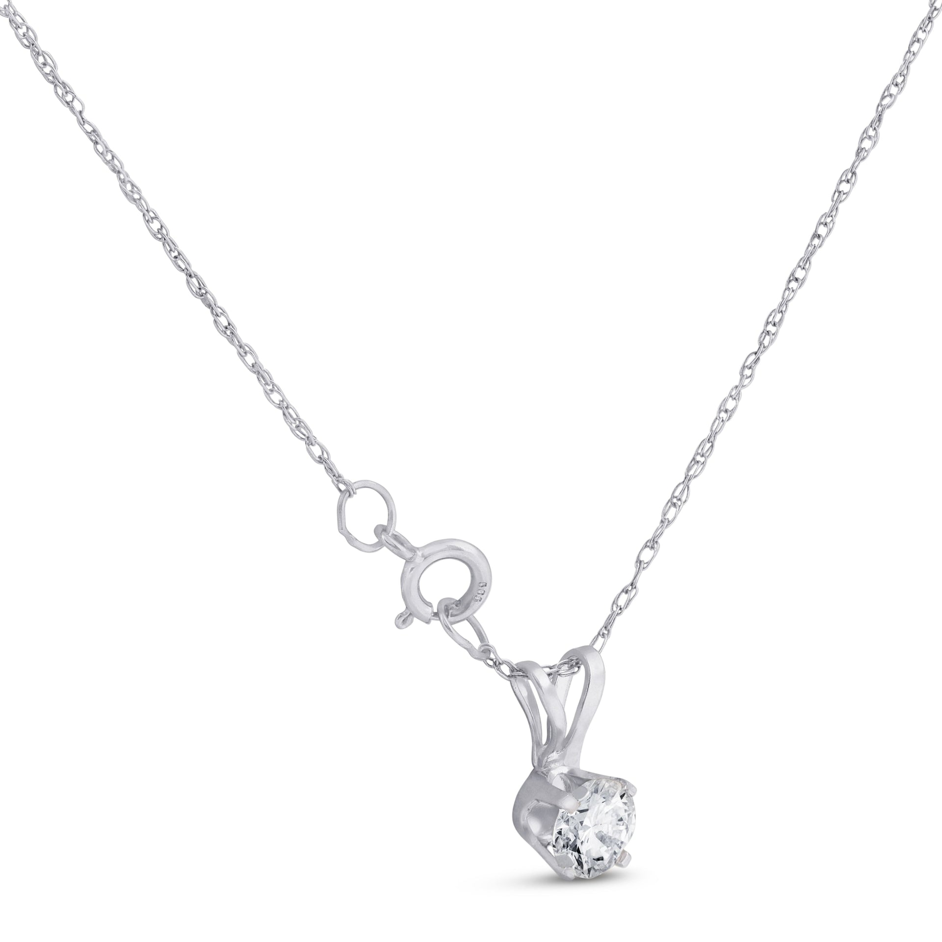1/3ct Round Solitaire Pendant 14k White Gold Diamond Necklace