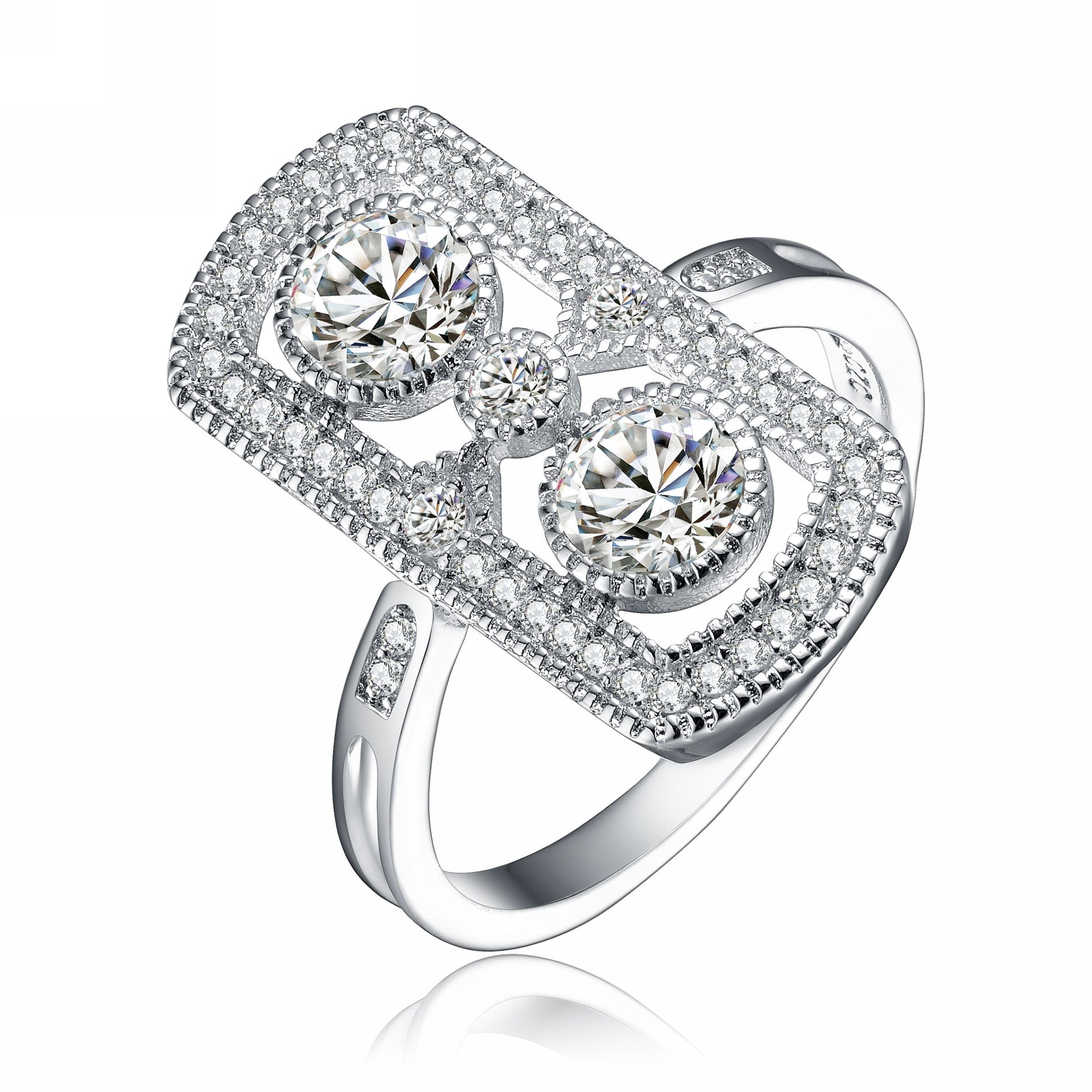 Sterling Silver Clear Round Cubic Zirconia Modern Ring