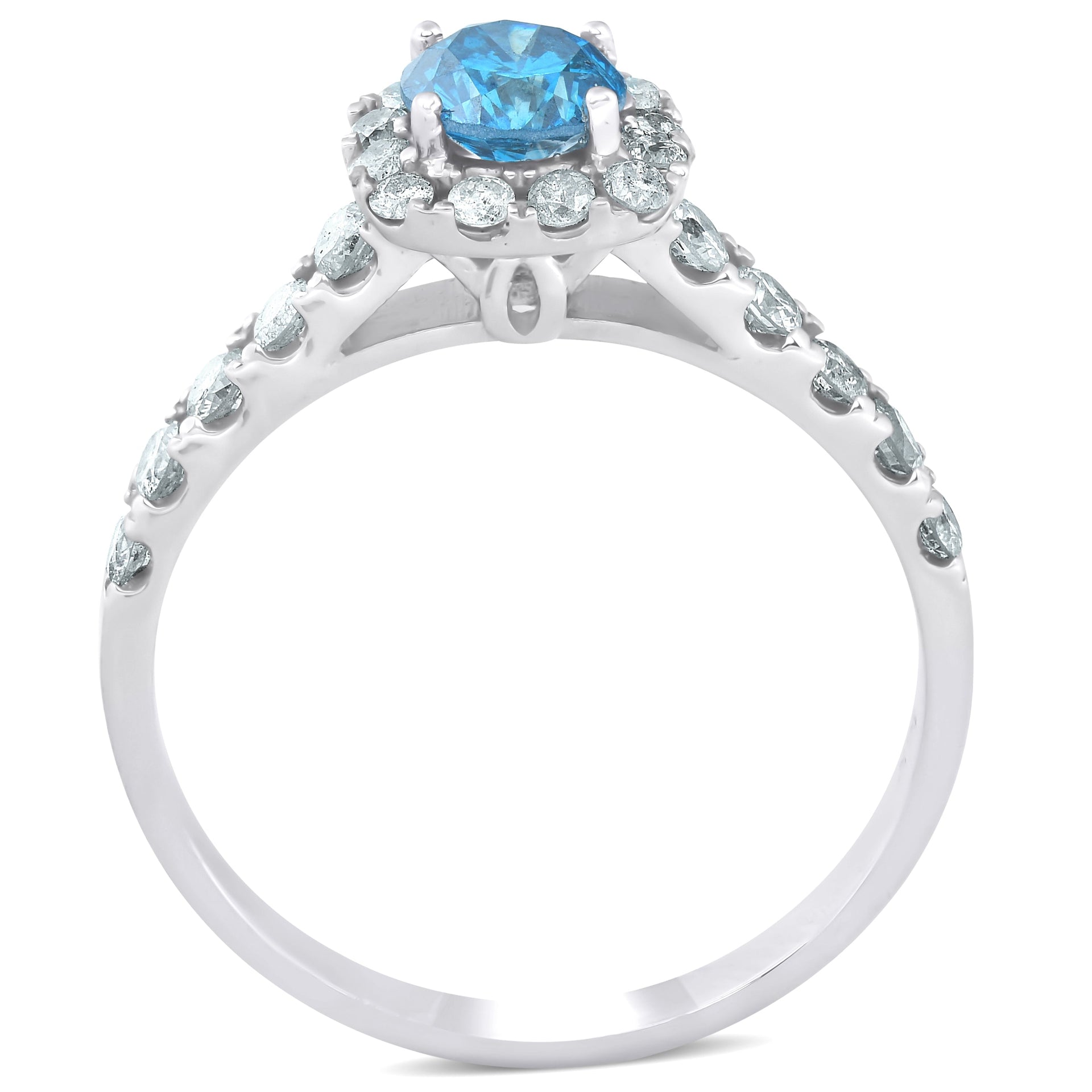 1 Ct Blue Diamond Cushion Halo Engagement Ring 14k White Gold
