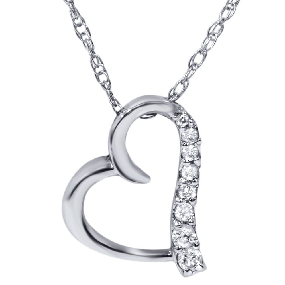 Diamond Heart Shaped Pendant 10K White Gold