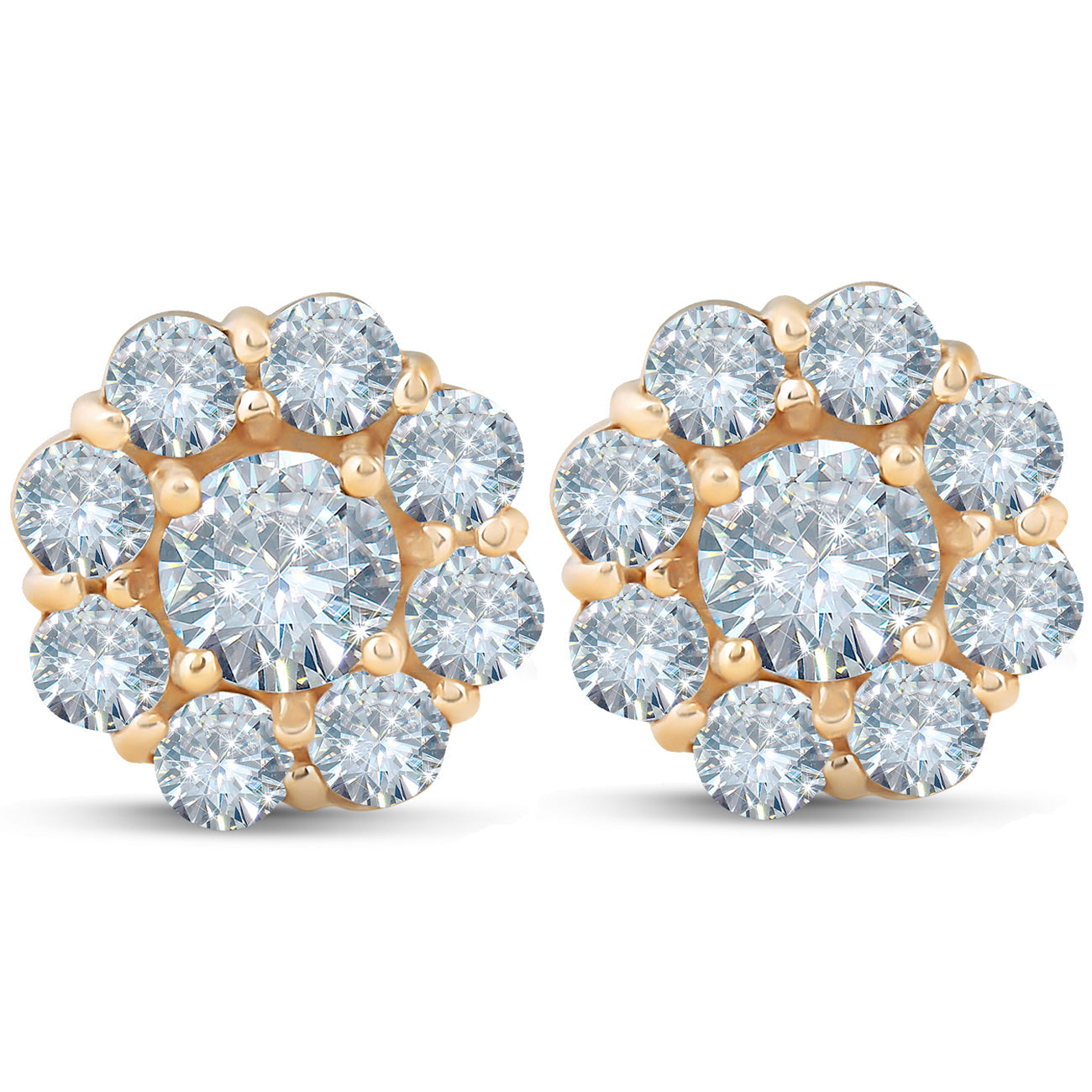 1 3/8 ct Halo Fire Diamond Studs 14K Yellow Gold