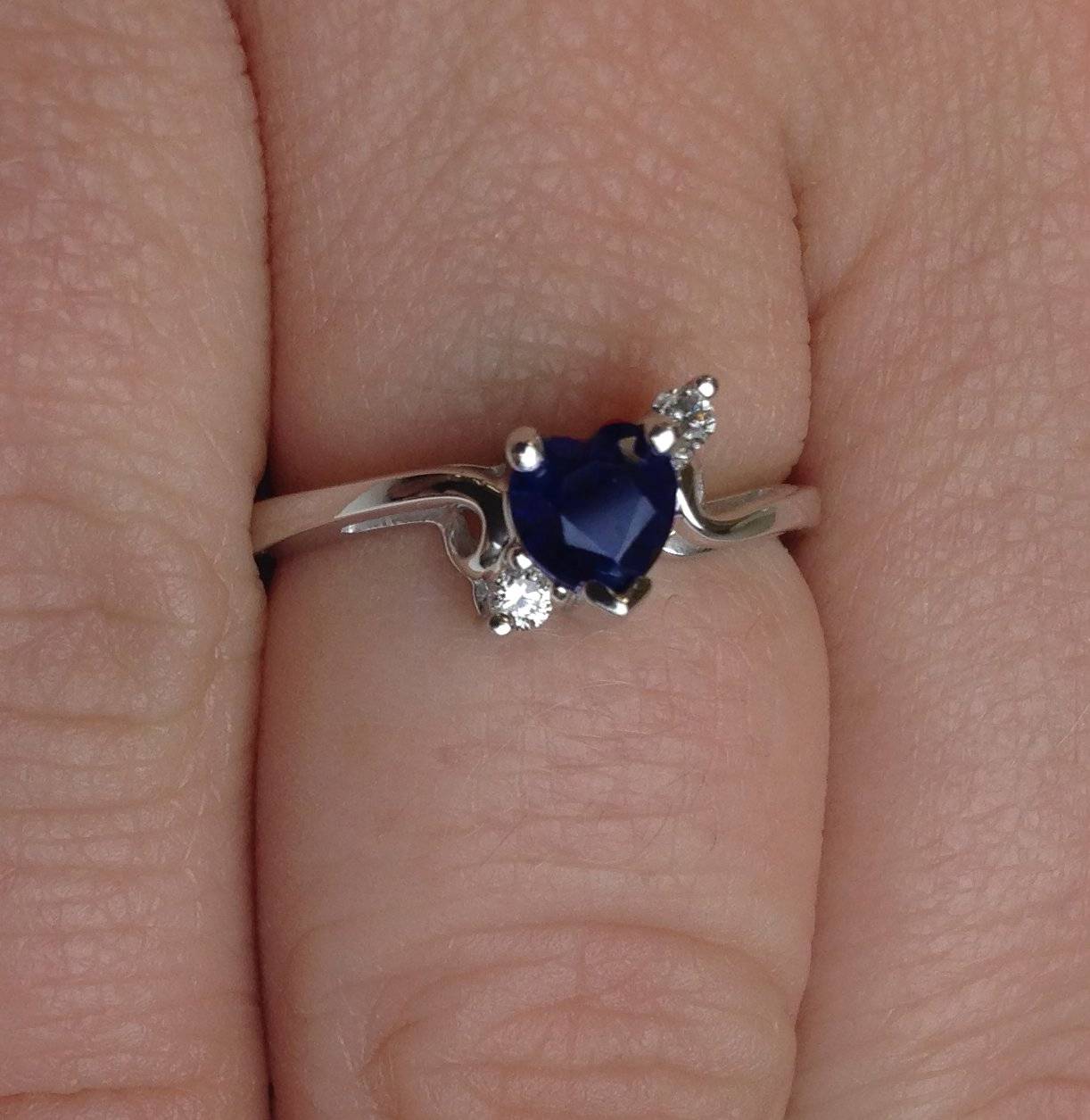 1/3ct Blue Heart Sapphire Diamond Ring 14K White Gold
