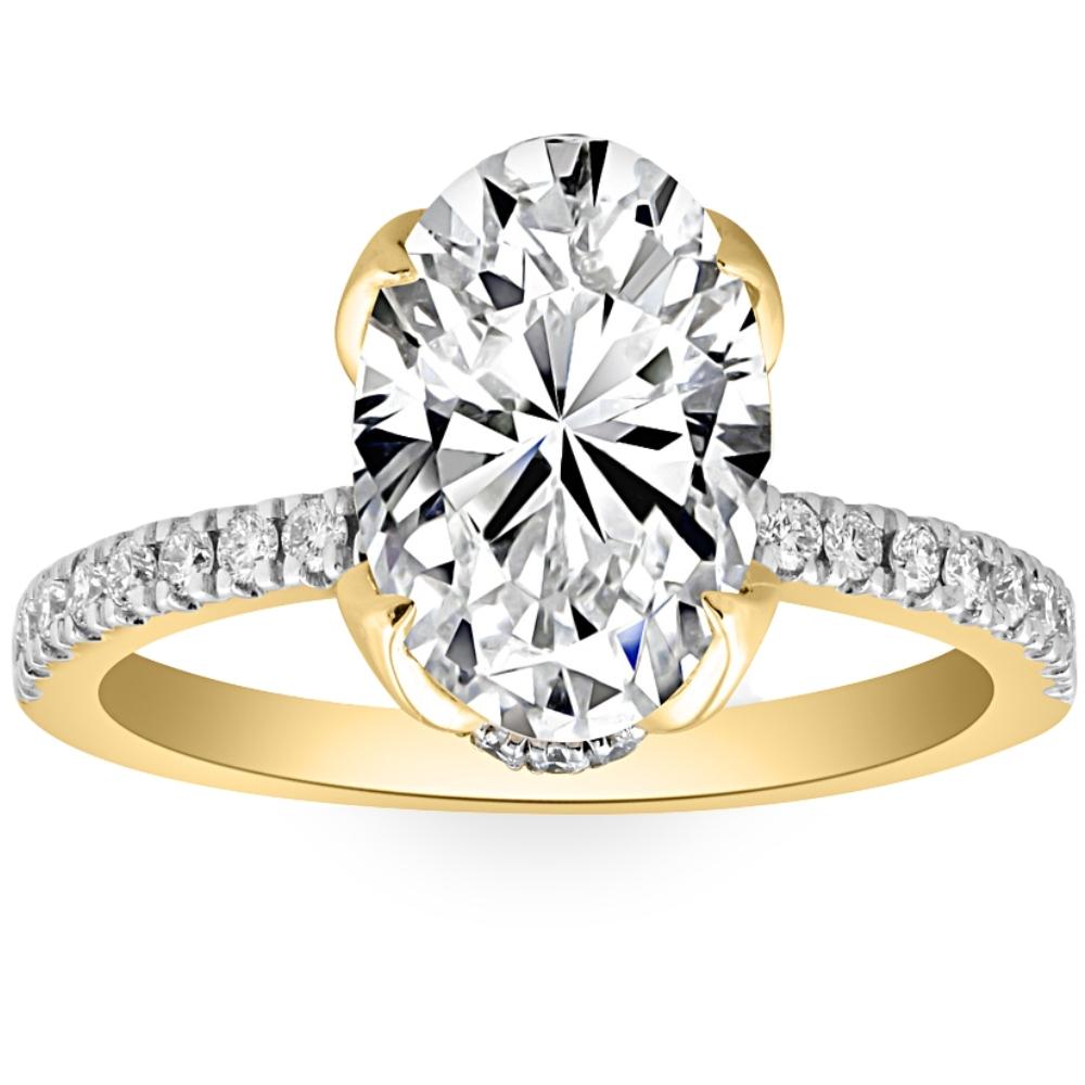 3 1/2 ct Oval Diamond Mia Engagement Ring in White Yellow, or Rose Gold Lab Grown
