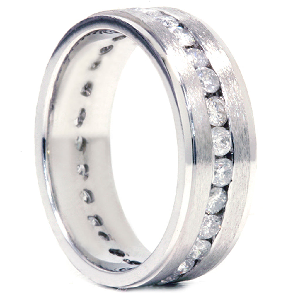 1 1/4ct Channel Set Diamond Brushed Ring 14K White Gold