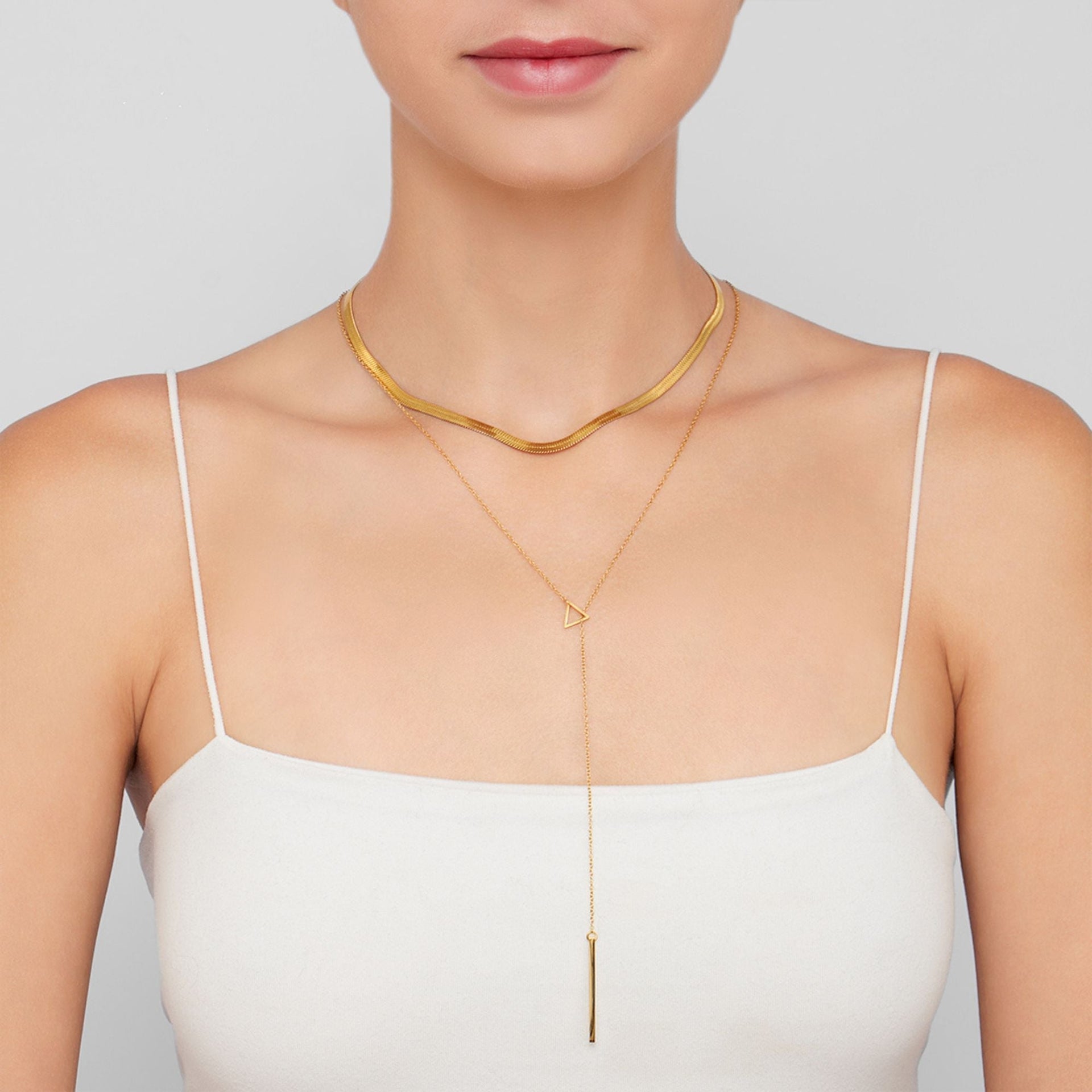 14k Gold Plated Triangle Lariat Necklace