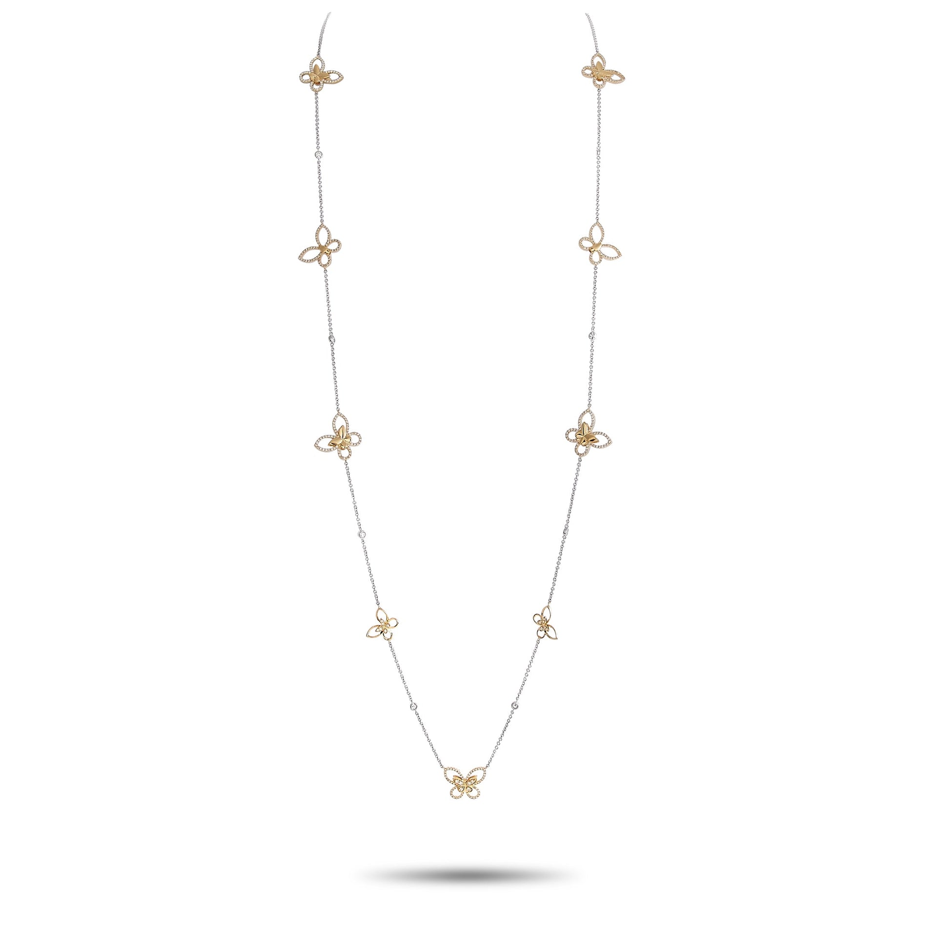 LB Exclusive 18K White and Yellow Gold 5.0ct Diamond Long Butterfly Necklace