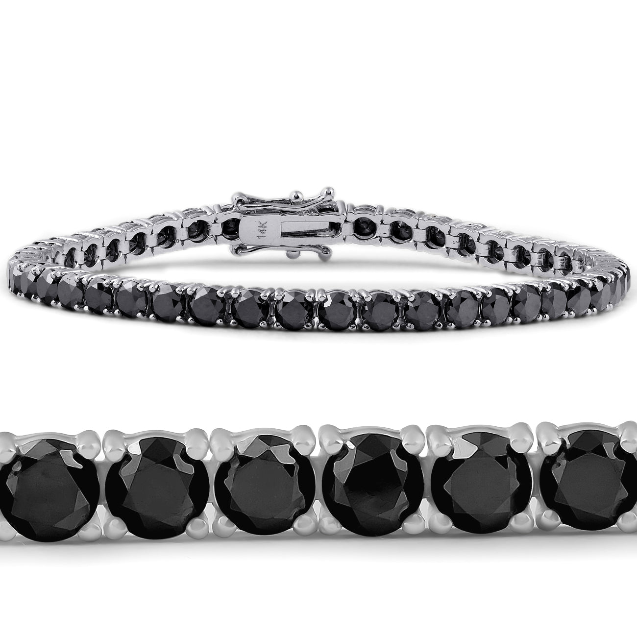 Pompeii3 14k White Gold Black Diamond Round-Cut Tennis Bracelet 11 1/2 CT 7'