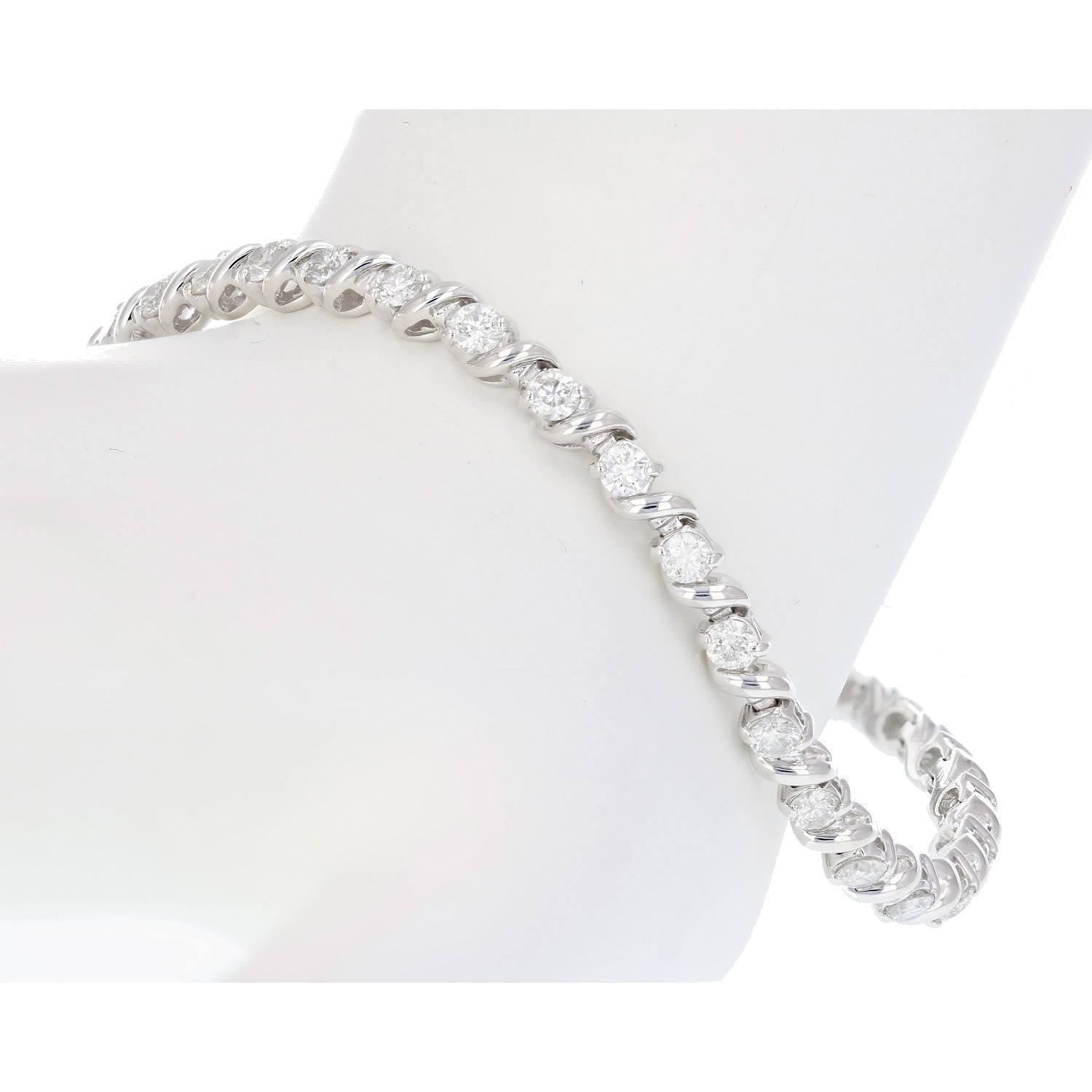 3 cttw SI1-SI2 Certified Diamond Bracelet 14K White Gold I-J Round S-Link 7 Inch