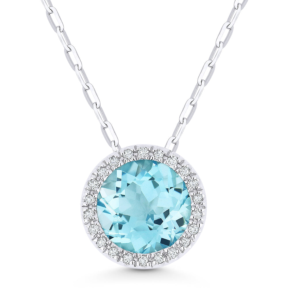 1.75ct Blue Topaz 16' pendant Necklace In 14K White Gold