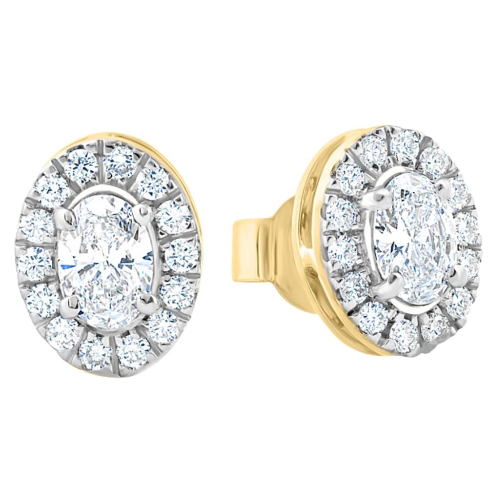 3/4 ct Oval Diamond Halo Earrings in White or Yellow Gold Lab Grown