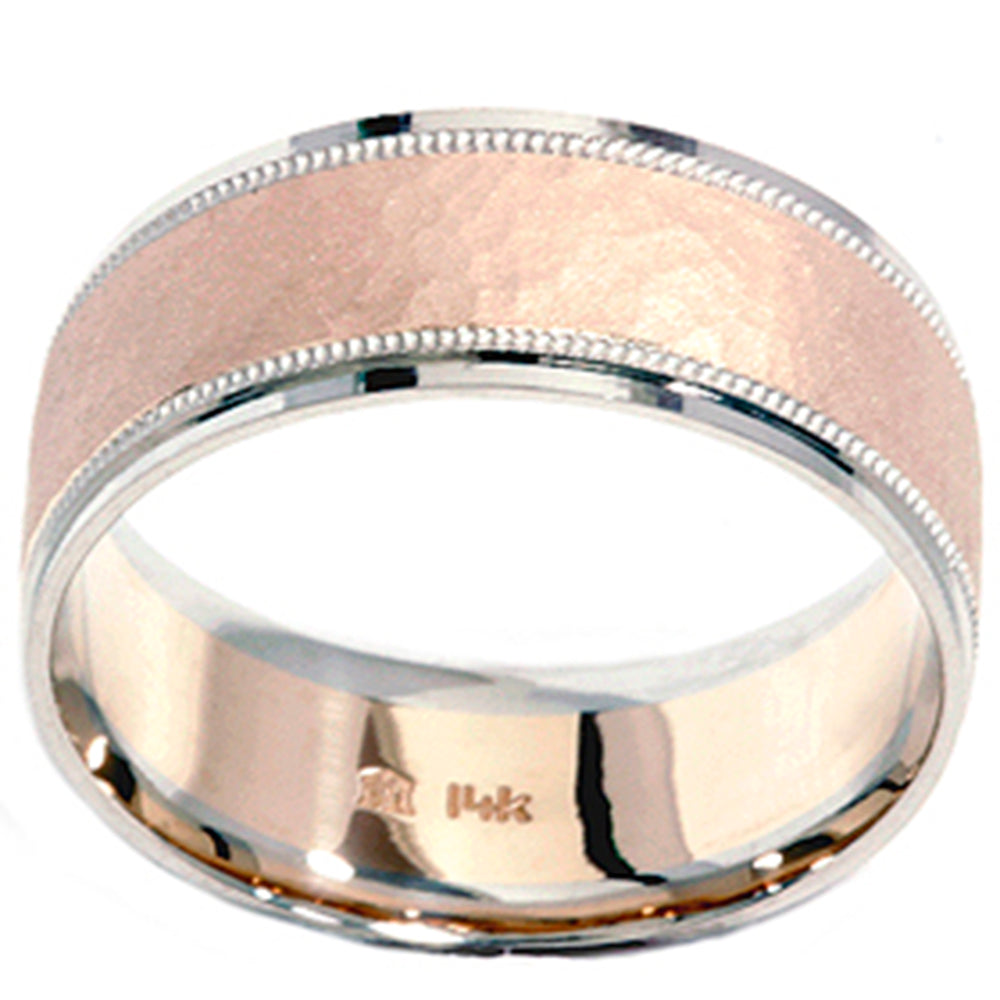Hammered Two Toned Wedding Band 14K Gold