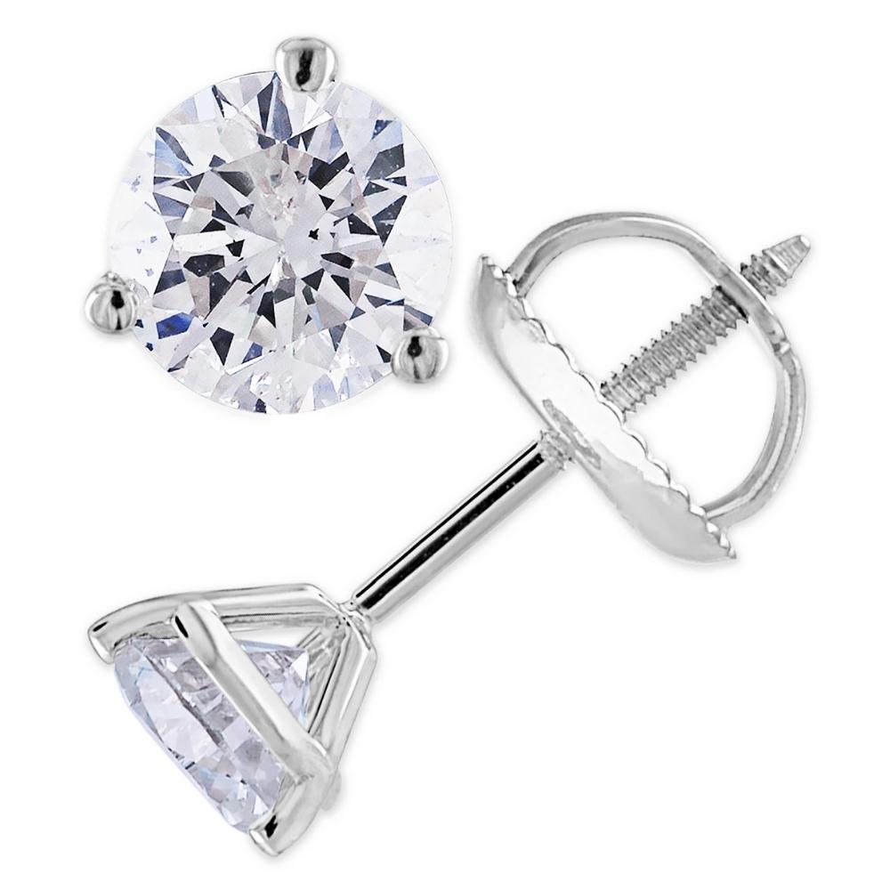 1ct Martini Screw Back Diamond Studs 14K White Gold