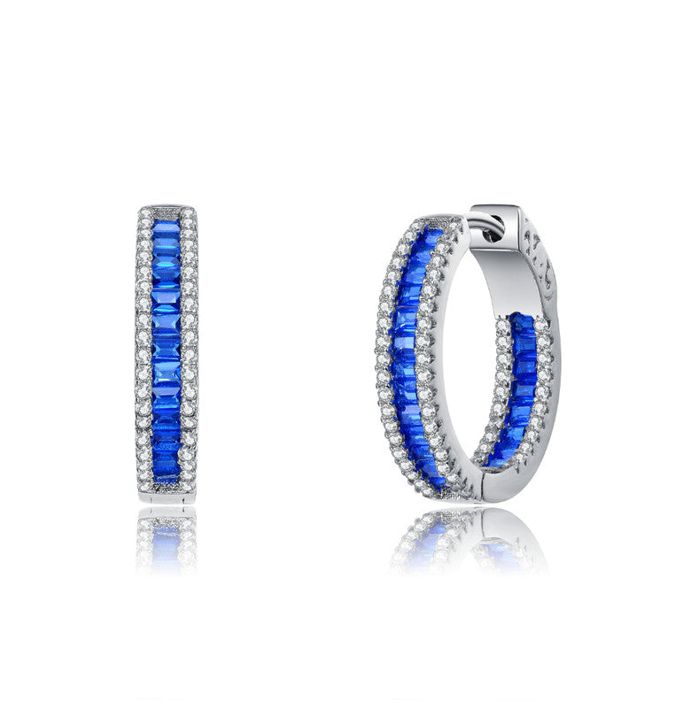 Sterling Silver with Colored Cubic Zirconia Hoop Earrings