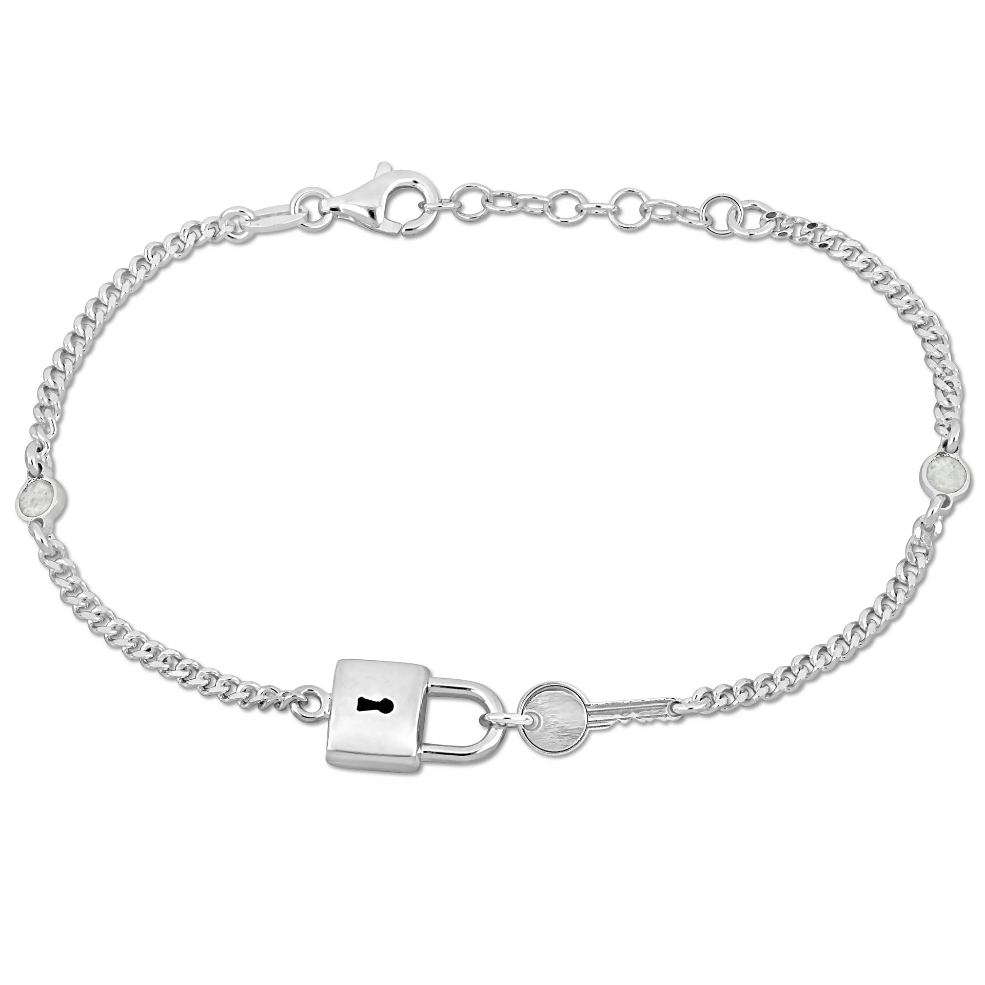 Mimi & Max Lock and Key Charm Bracelet on 2mm Curb Link Chain in Sterling Silver - 6.5+1 in.