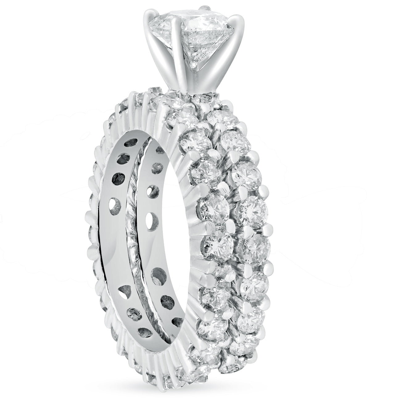 4ct Diamond Eternity Engagement Ring Set 14K White Gold