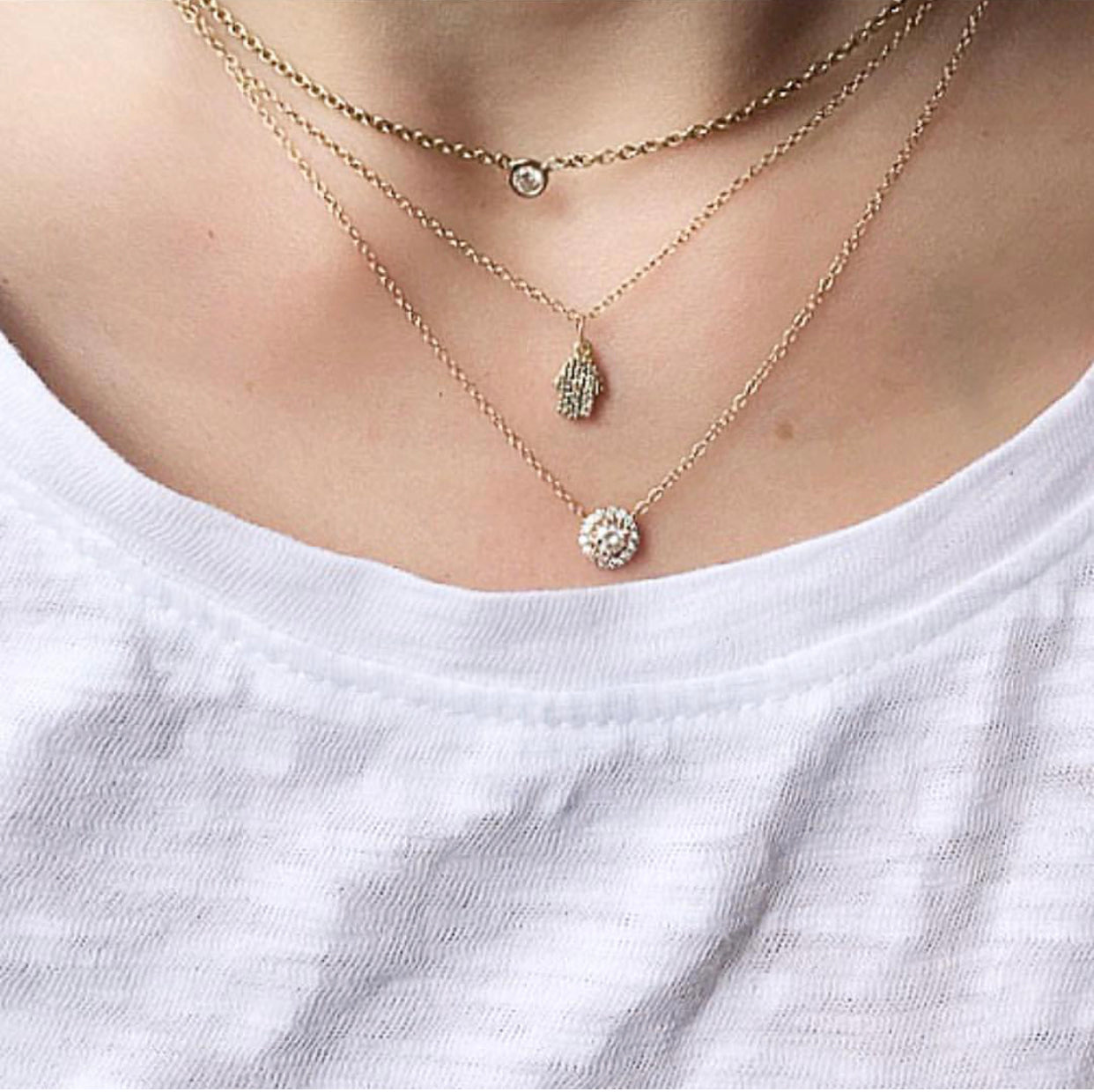 Diamond Hamsa Necklace (Small) Yellow Gold